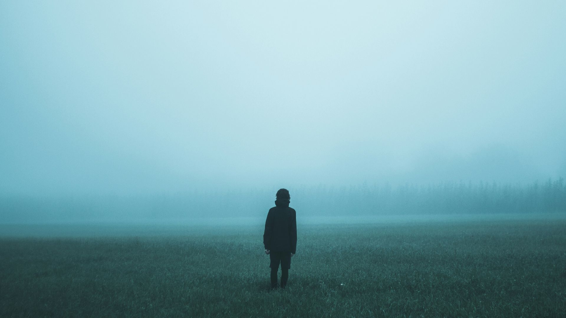 person standing on misty ground