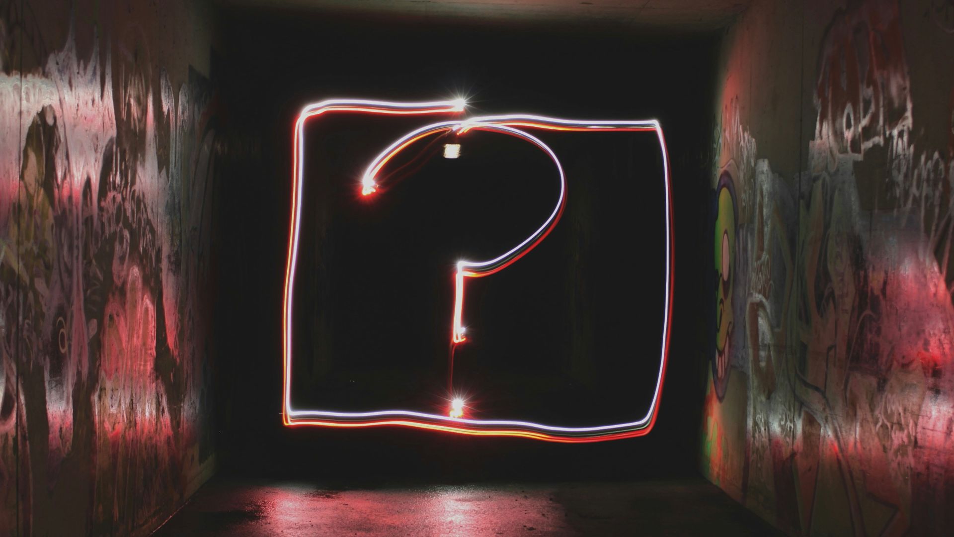 question mark neon signage