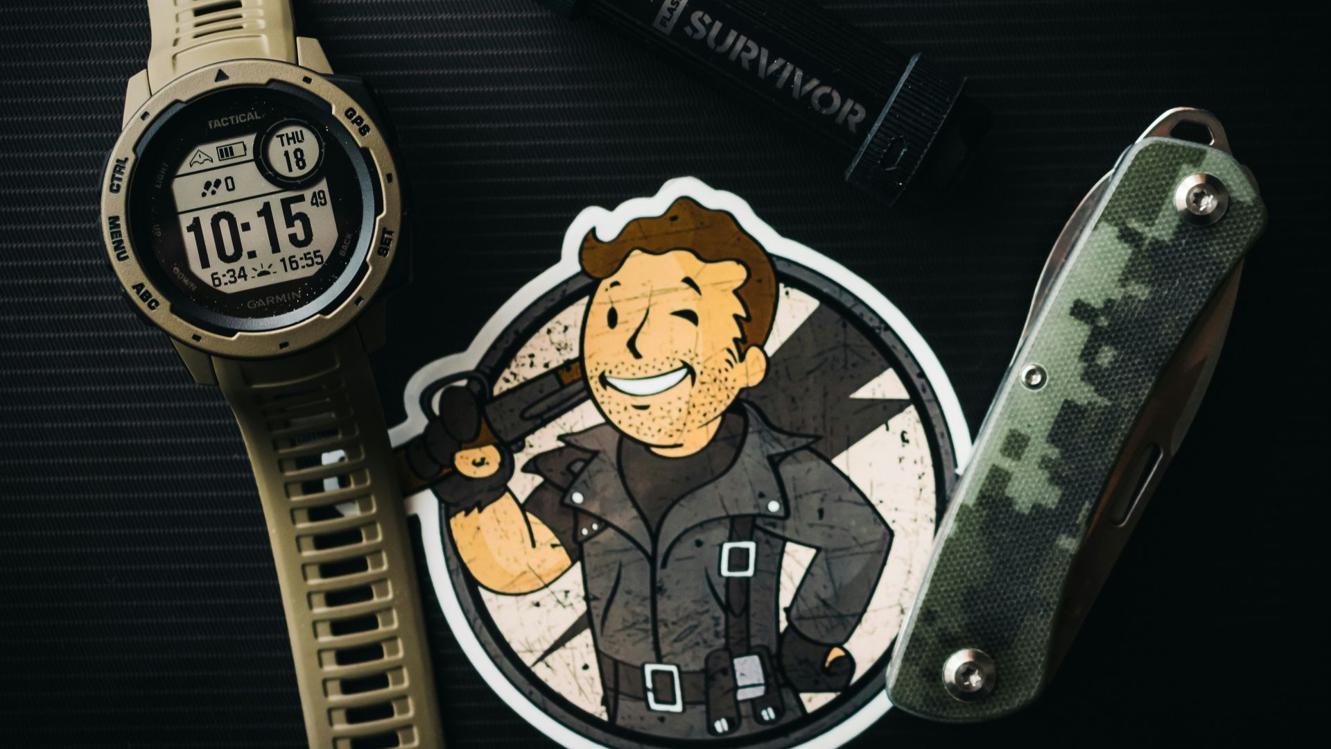 a watch and a sticker with a picture of a man