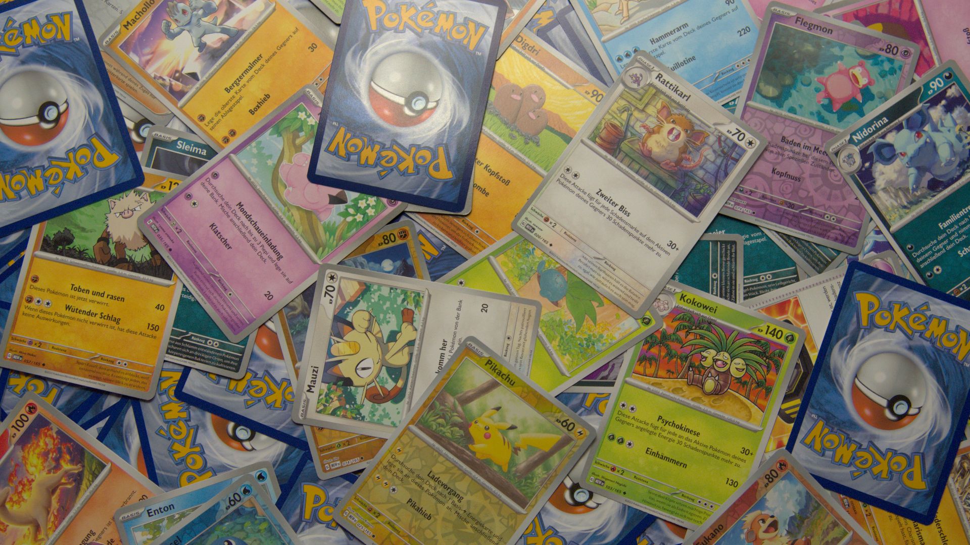 a bunch of pokemon cards on a table