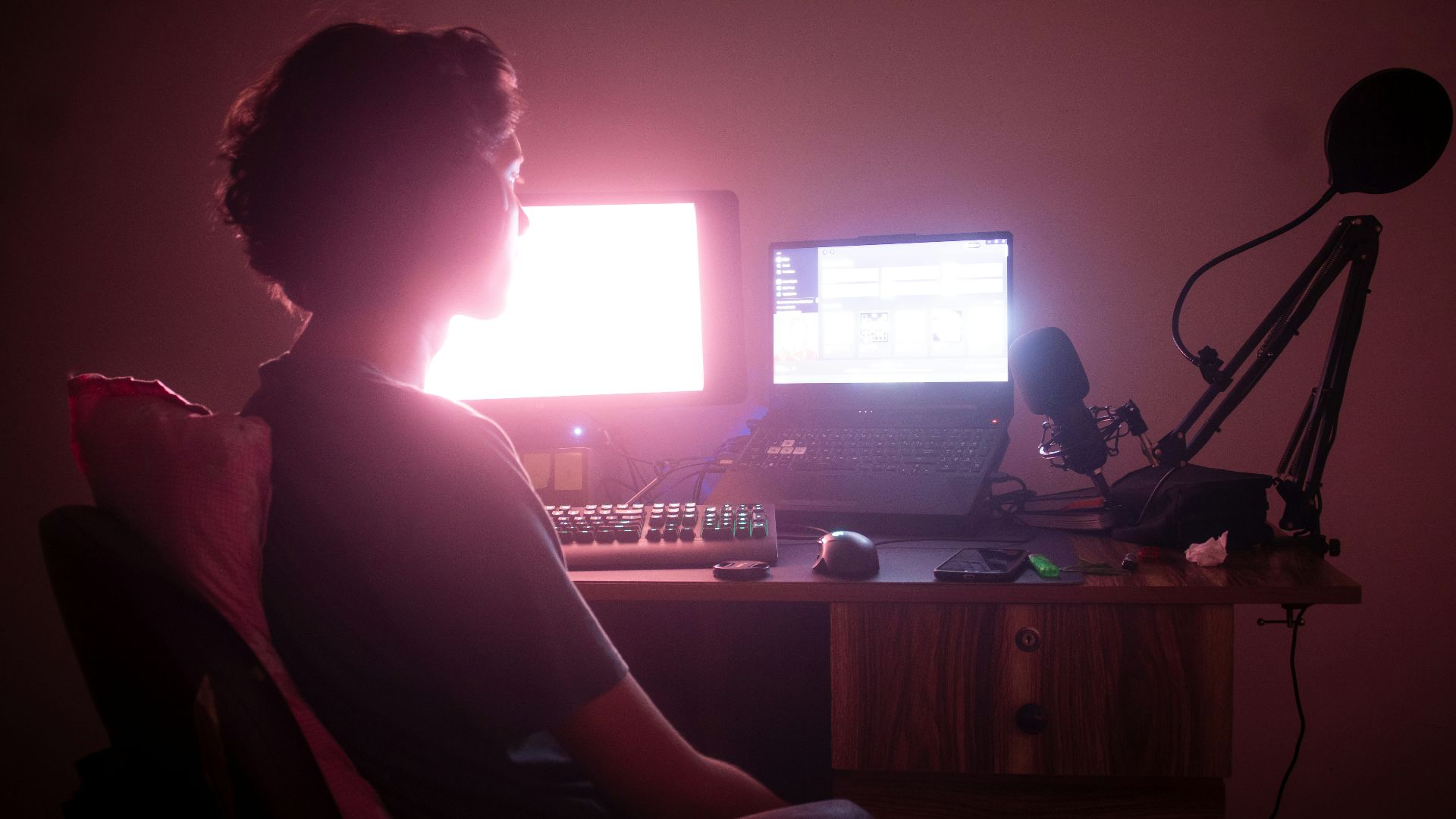 a person sitting in front of a computer