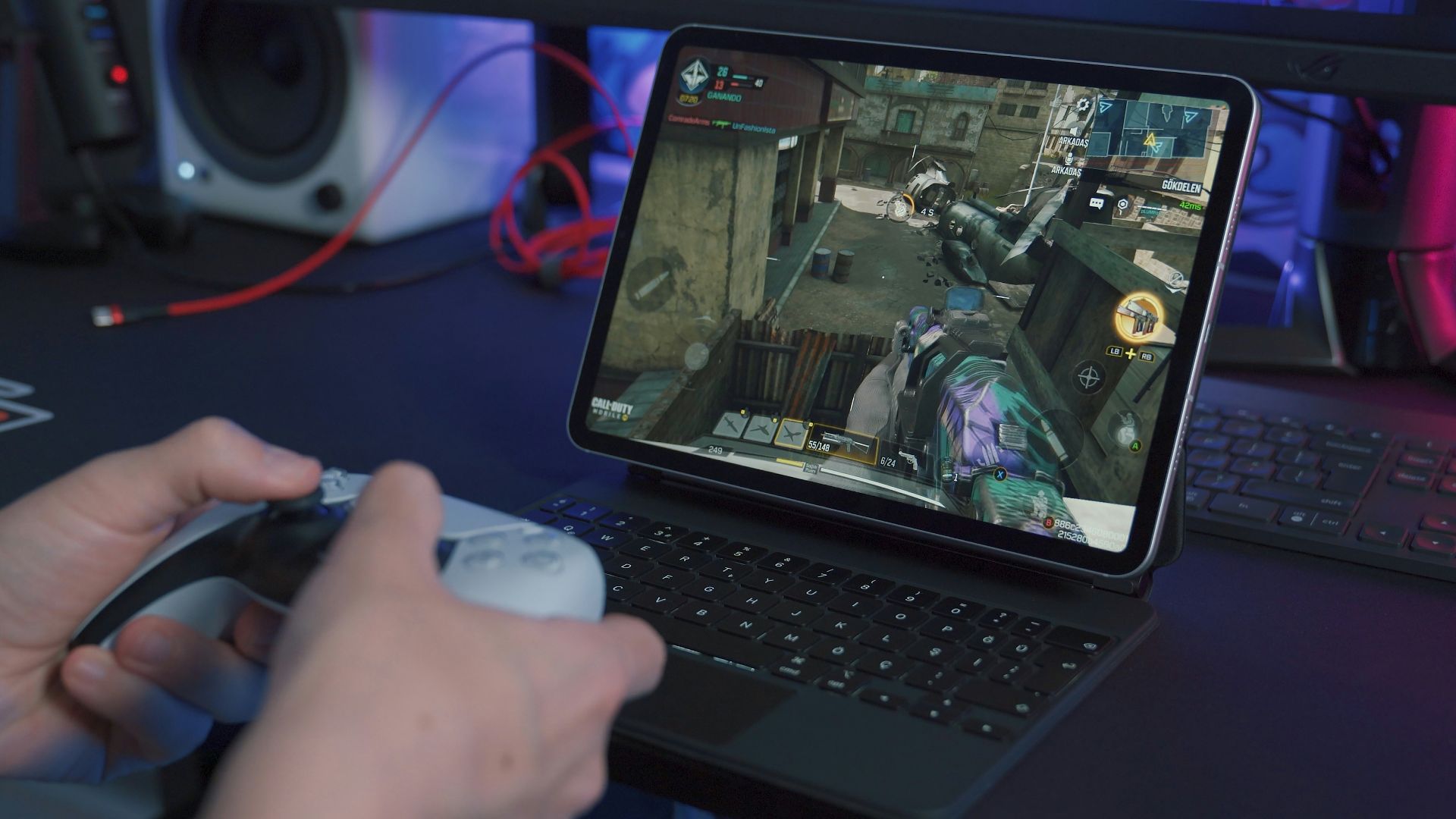 black tablet computer with keyboard