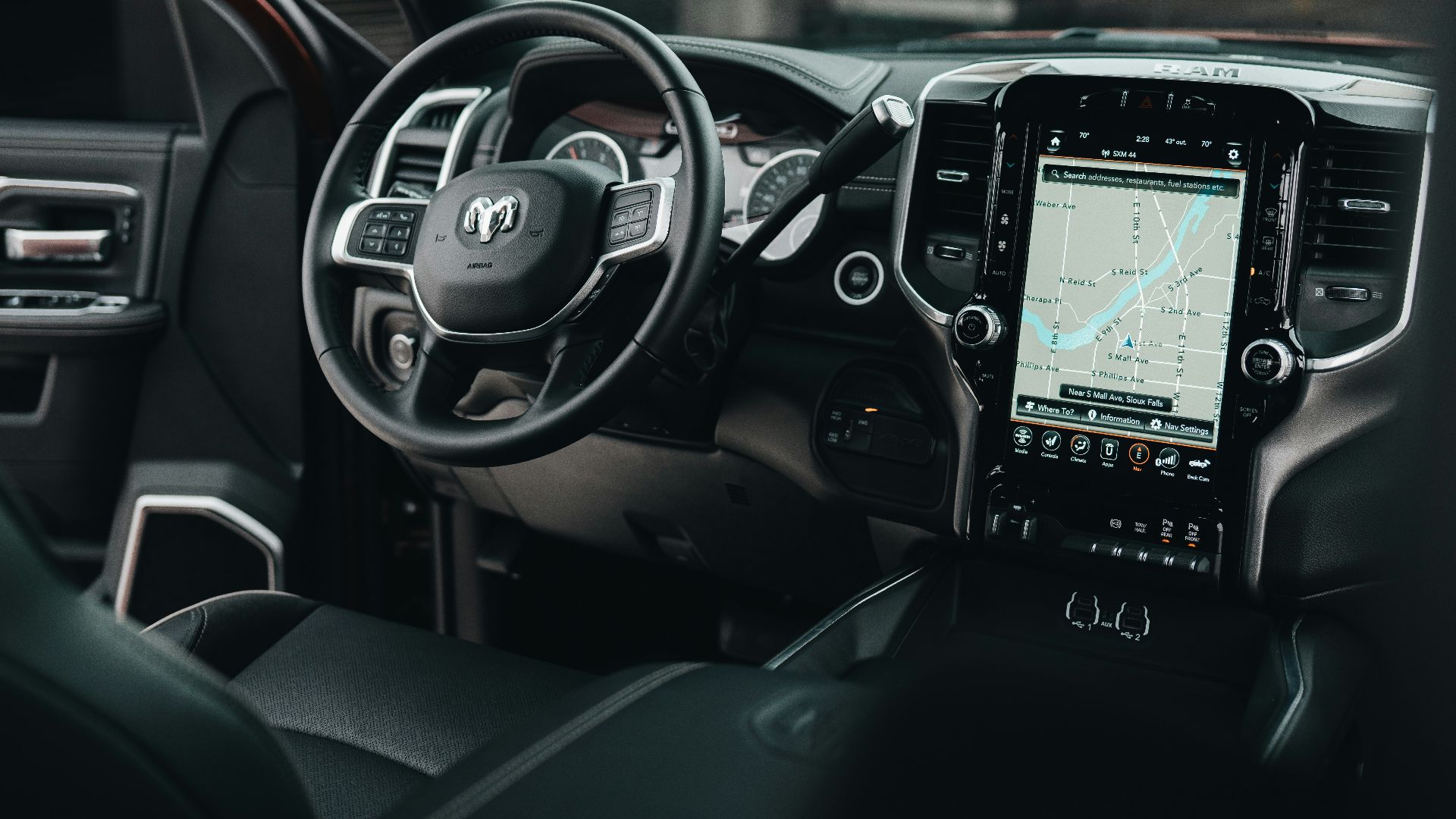 black car gps turned on in car