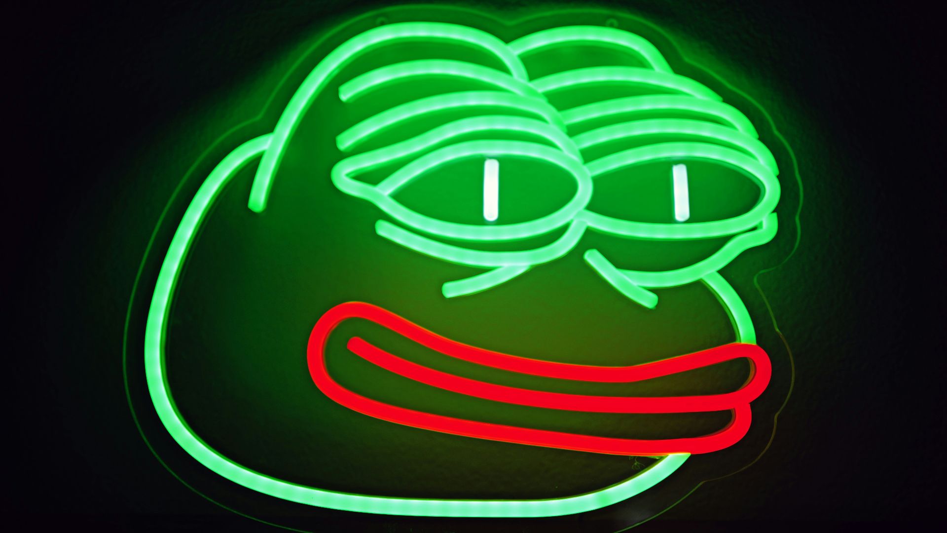 A neon green pepe the frog sign.