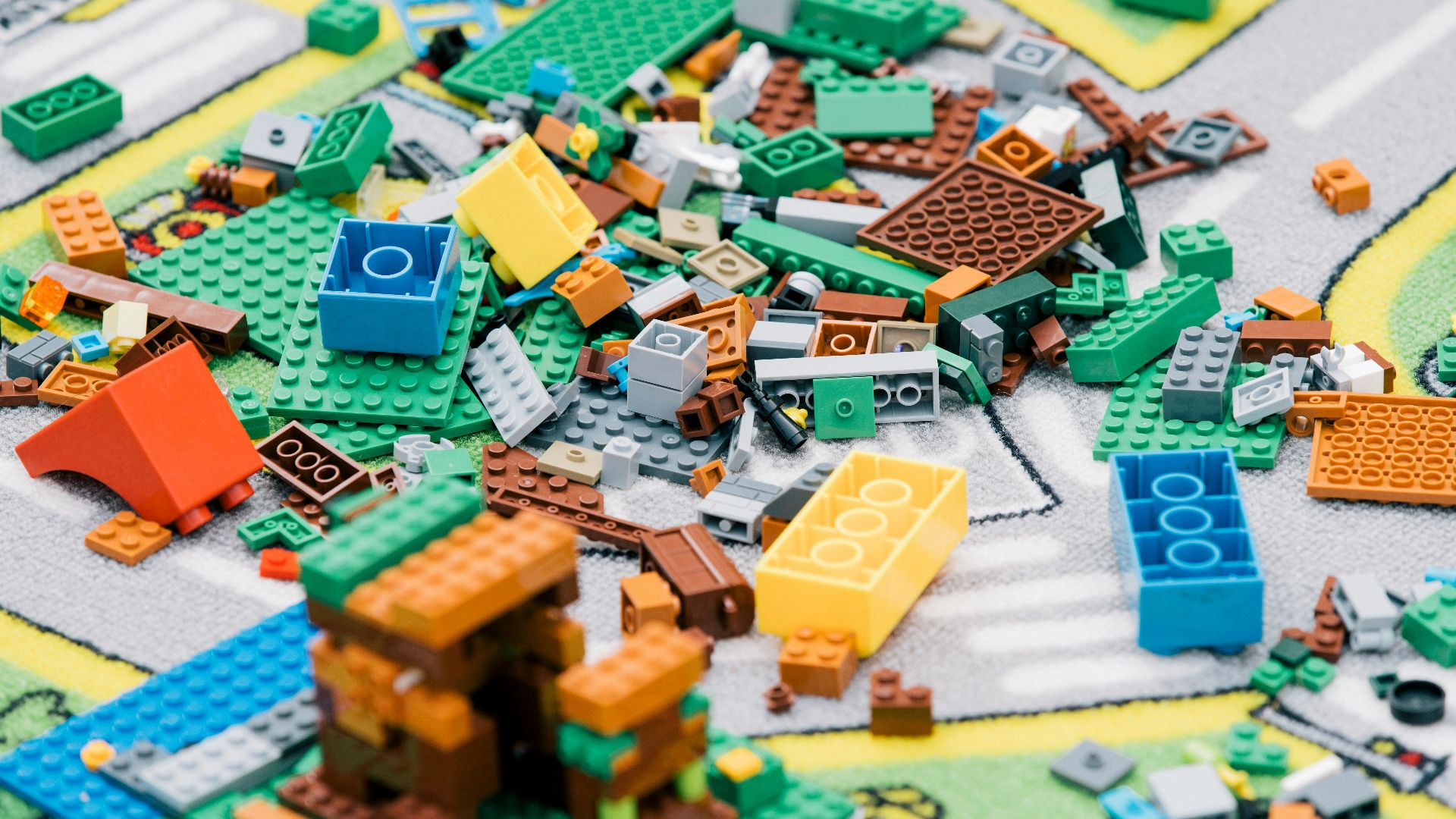 yellow green and blue lego blocks