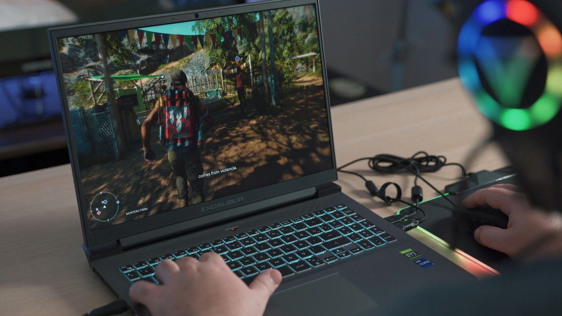 a person playing a video game on a laptop