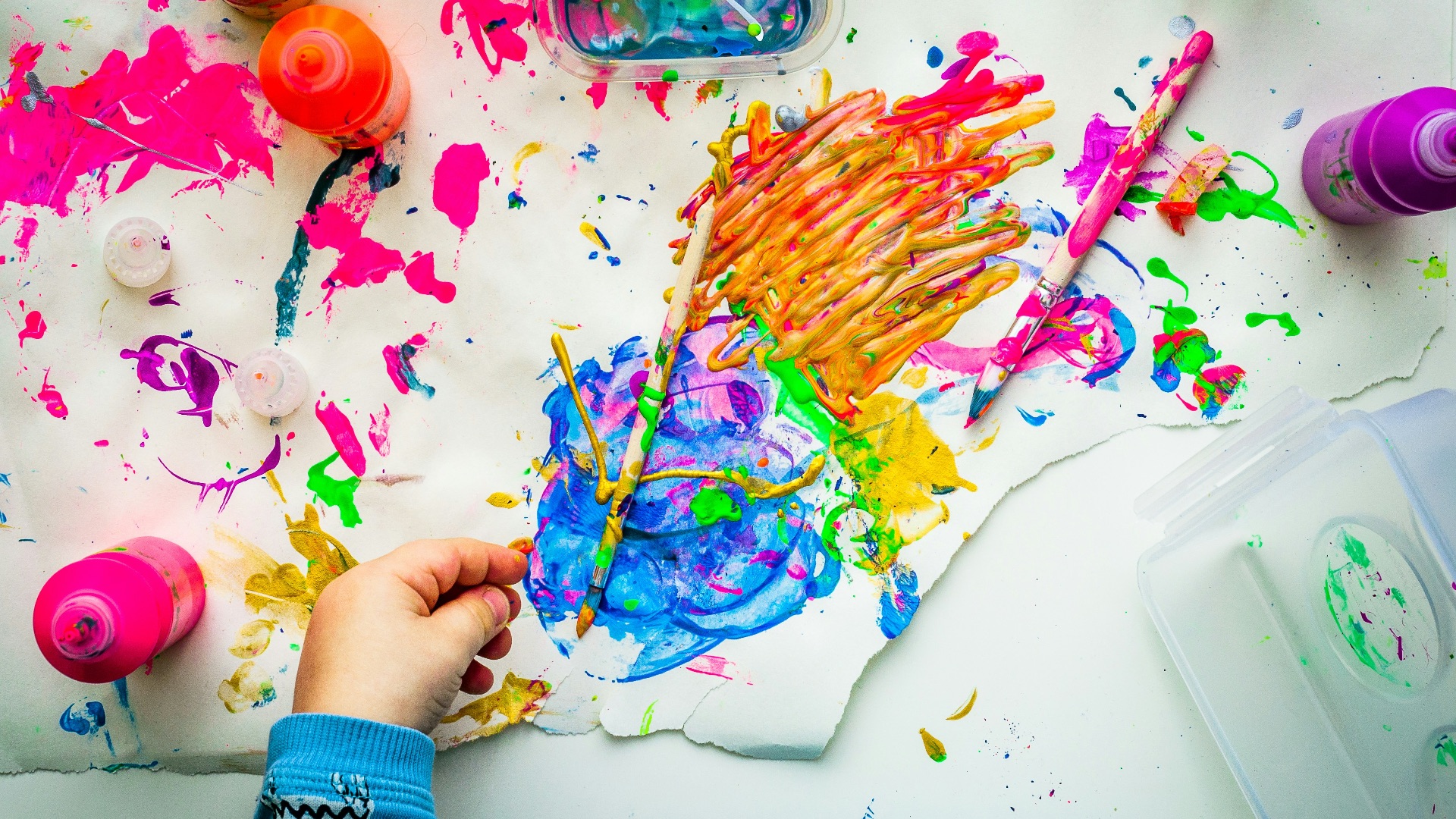 flat lay photography of paintings