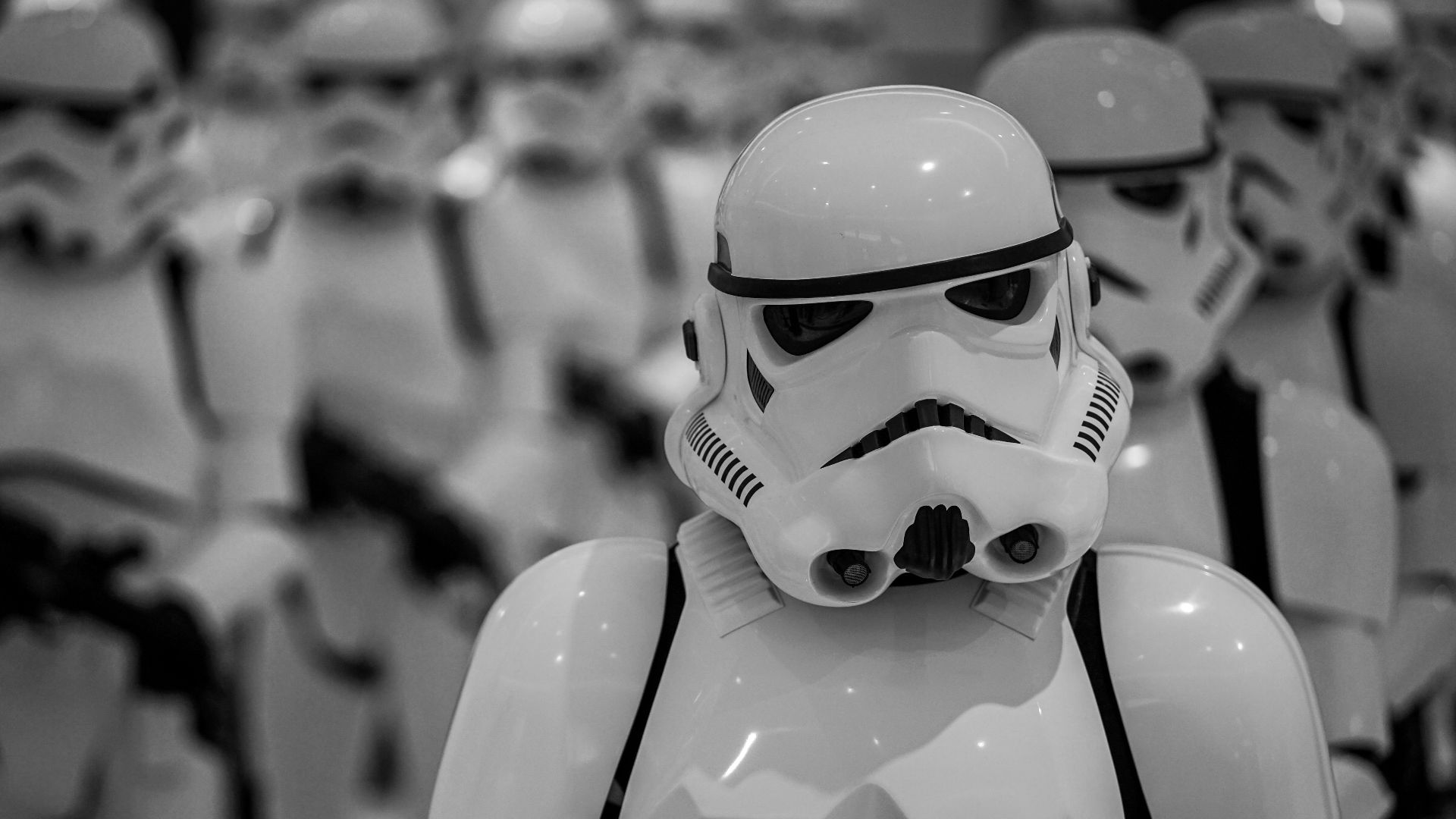 selective focus photography of Star Wars Stormtroopers