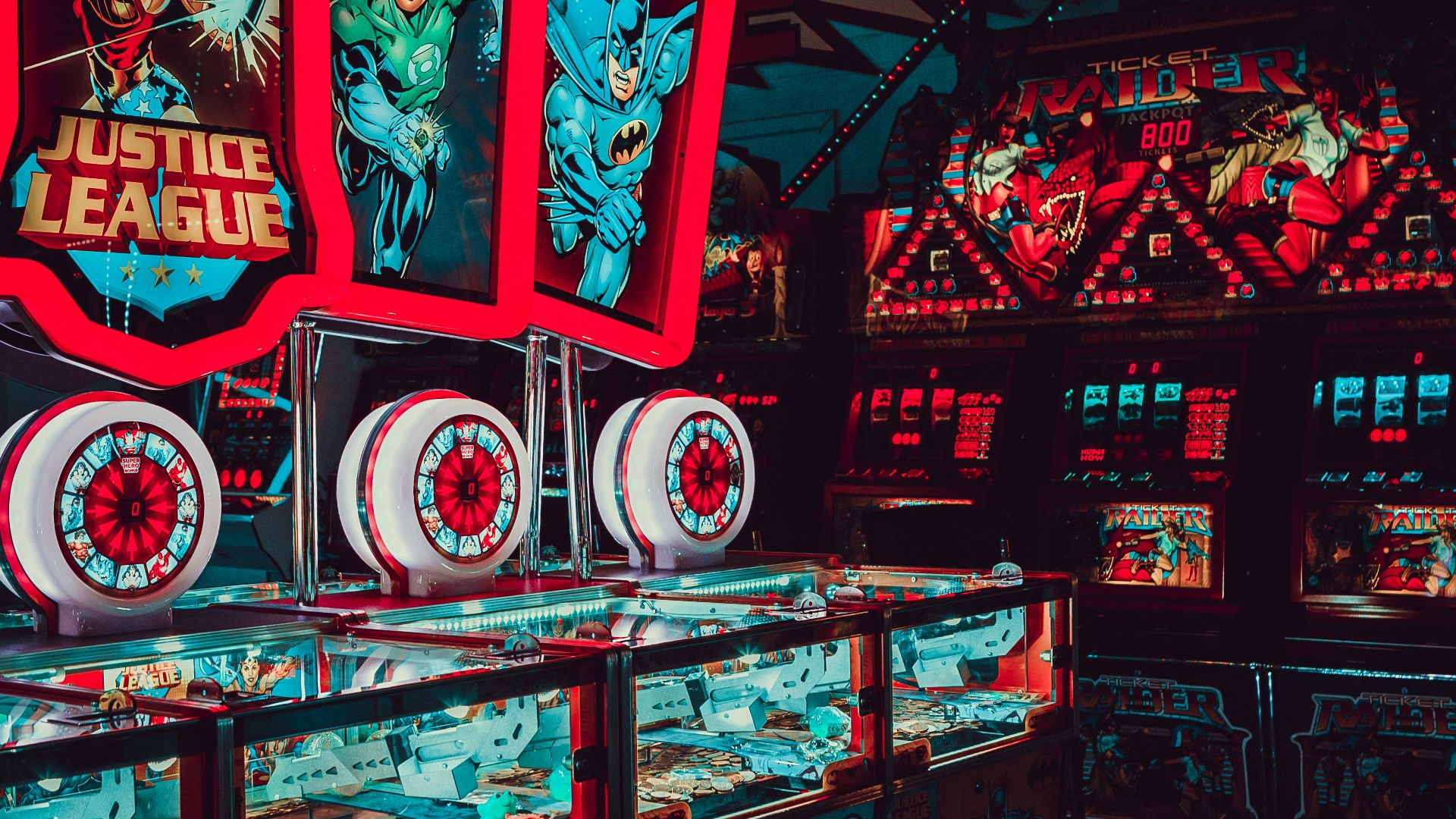 Justice League themed arcade room