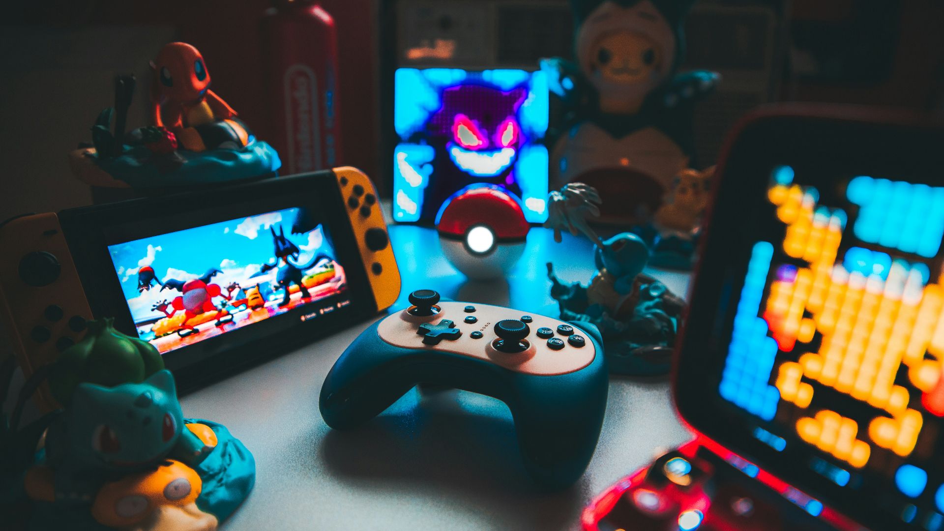 a group of toys on a table