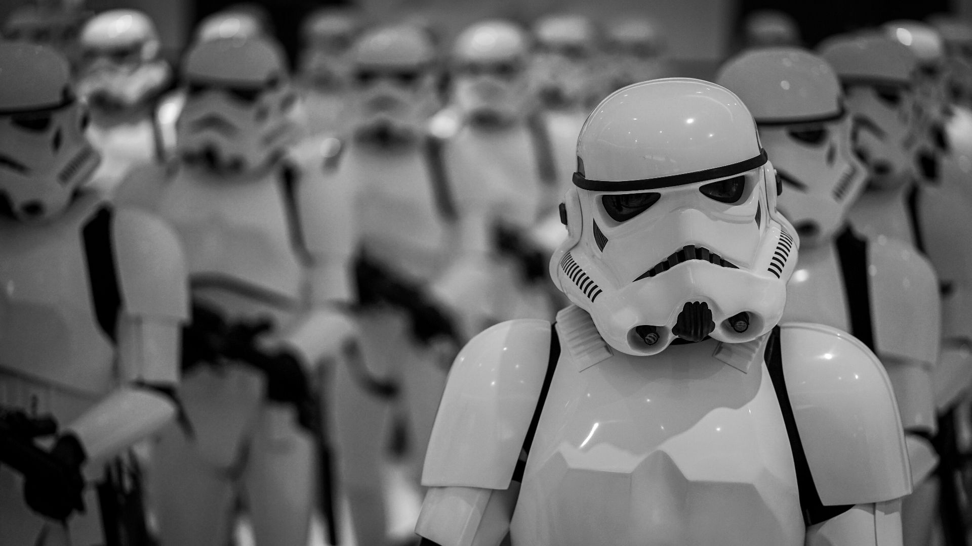 selective focus photography of Star Wars Stormtroopers