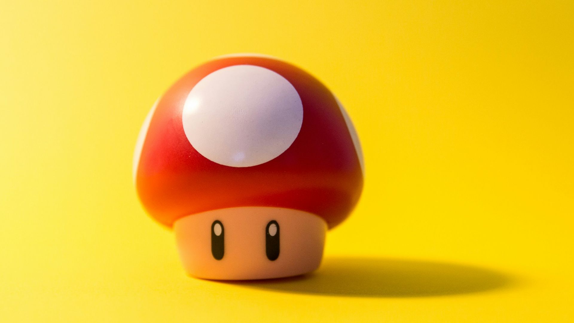 a small mushroom sitting on top of a yellow surface