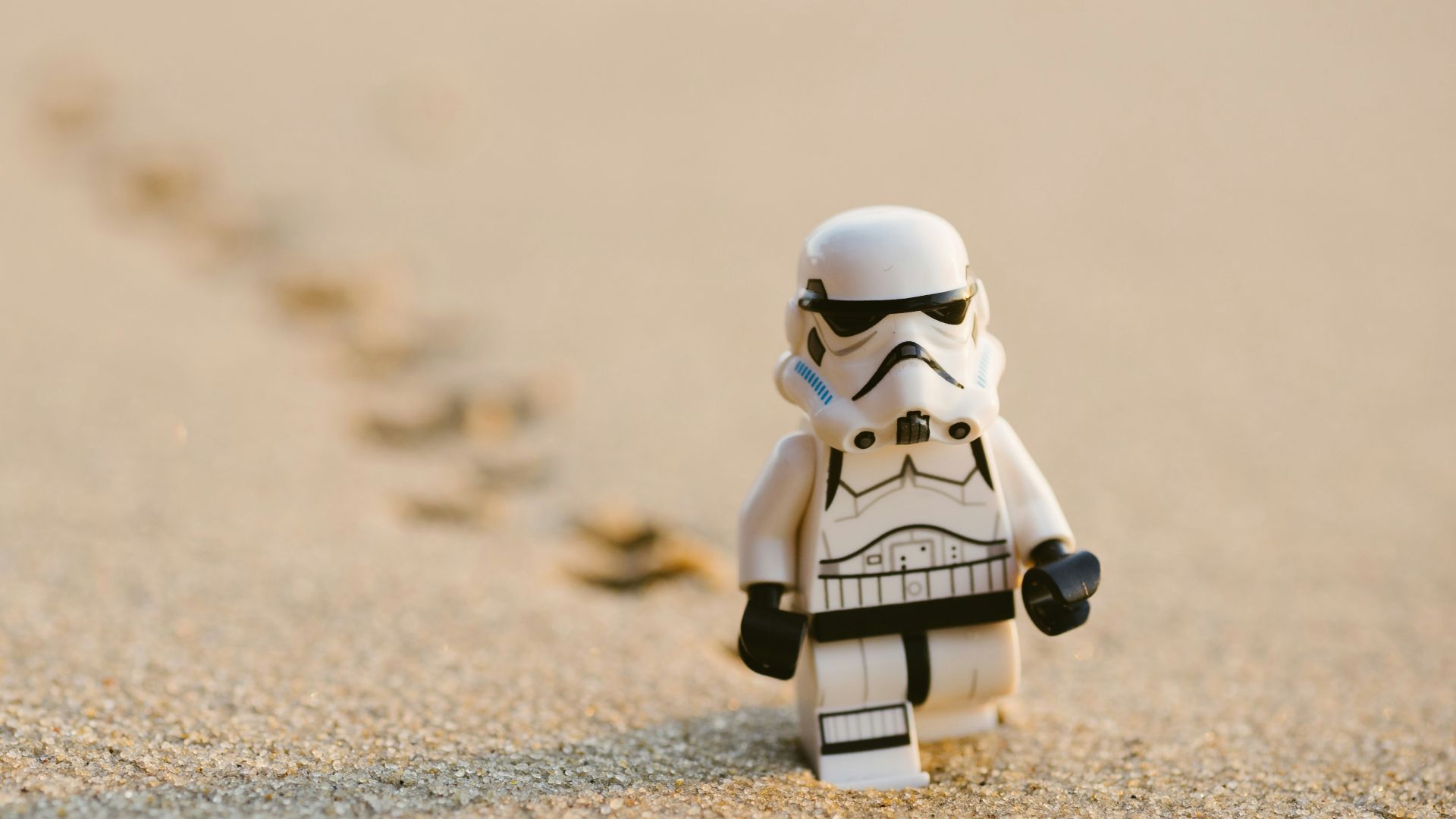 Stormtrooper minifigure walking on the sand
