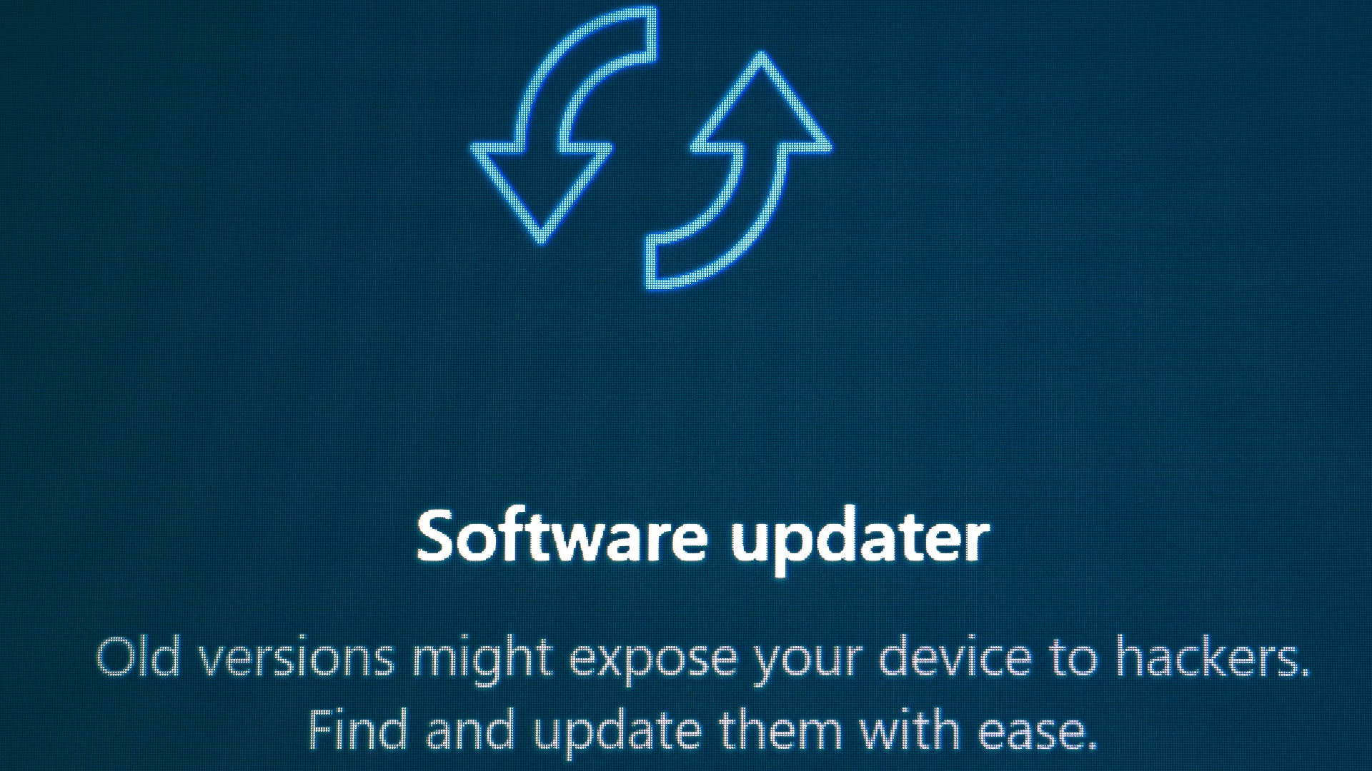 Software updater with refresh arrows icon and update icons.