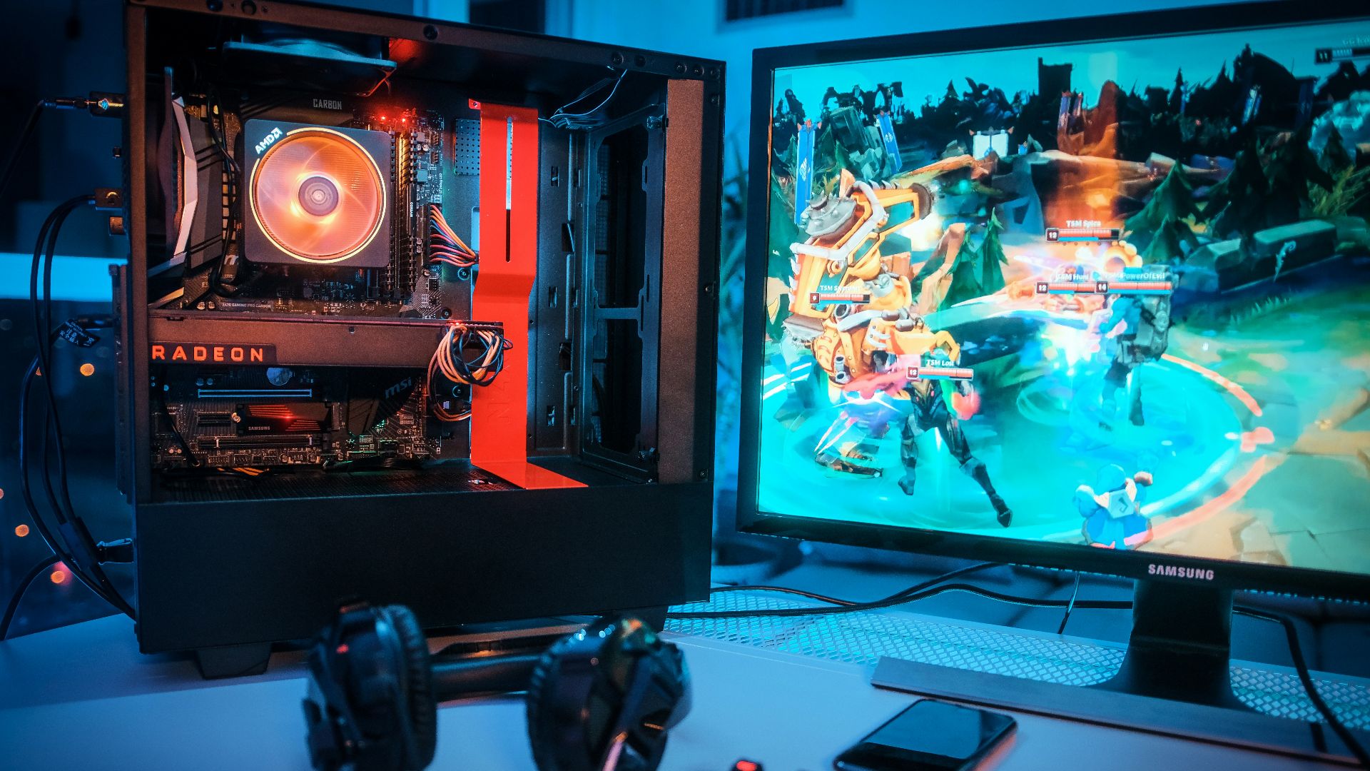 a computer with a couple of monitors