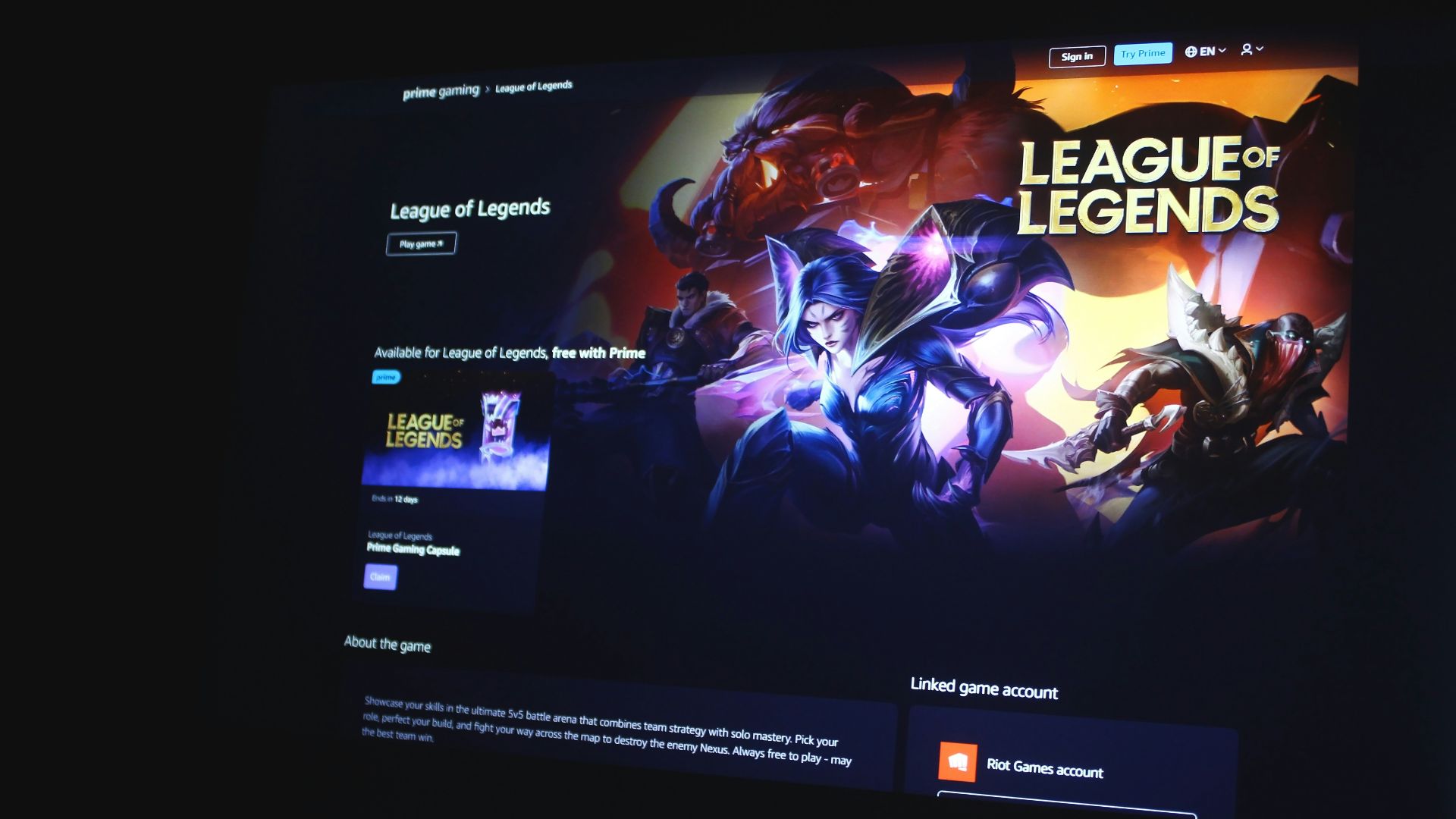 a computer screen with a league of legend logo on it
