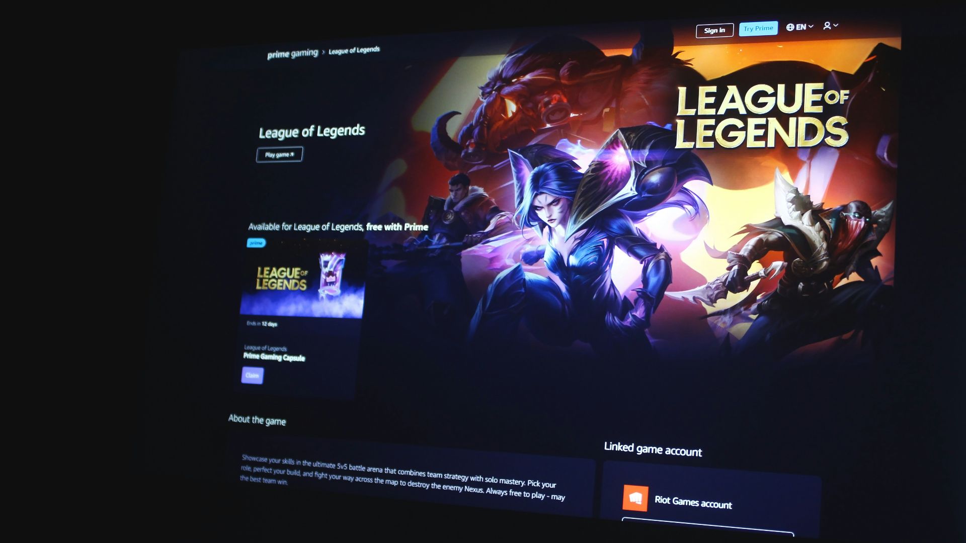 a computer screen with a league of legend logo on it