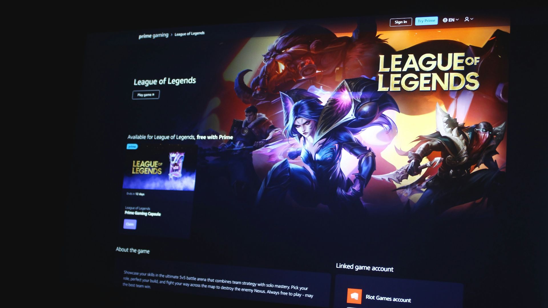 a computer screen with a league of legend logo on it
