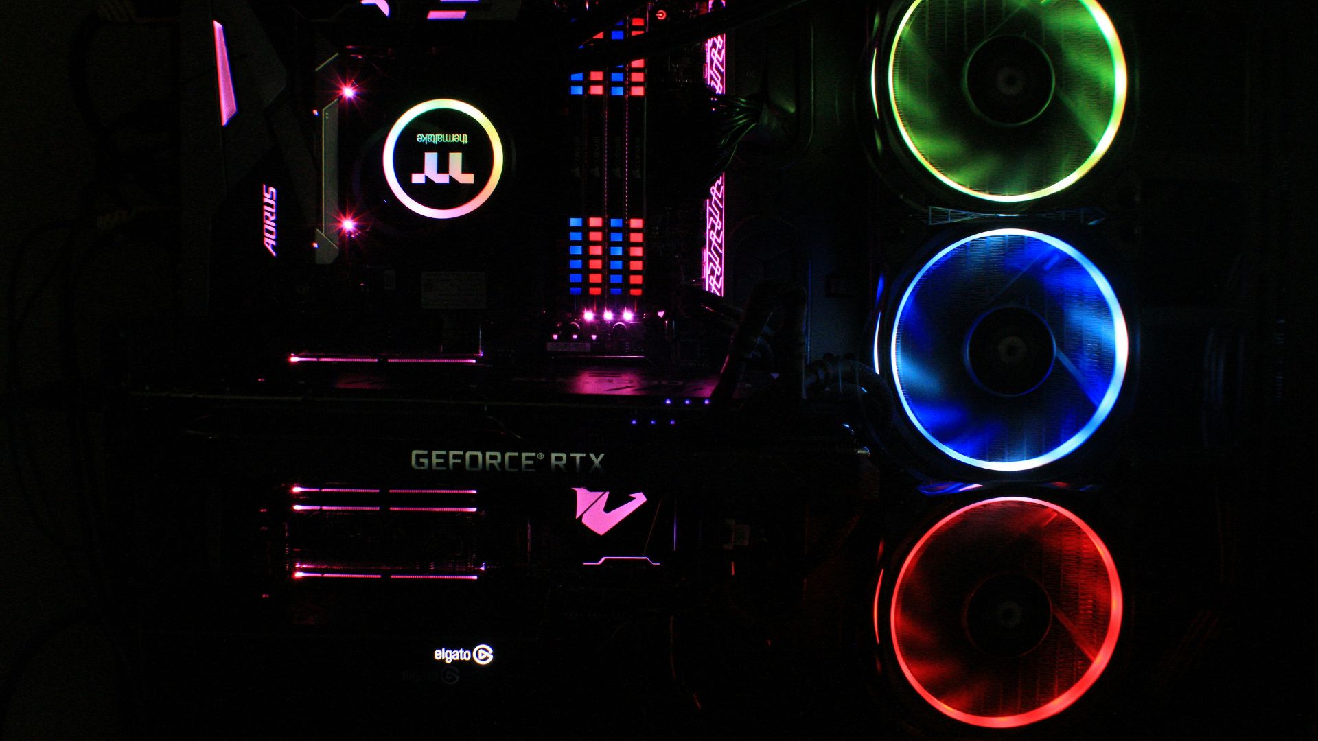 black and multicolored computer tower