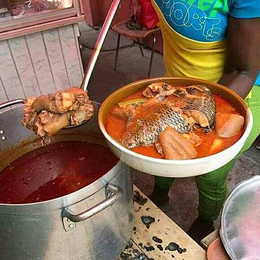 Fufu With Tilapia, Meat And Light Soup