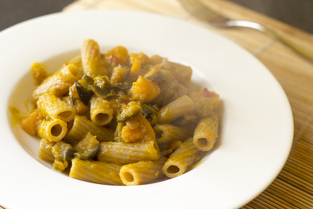 Pasta With Pumpkin, Aubergine And Chili Pepper (30506843925)