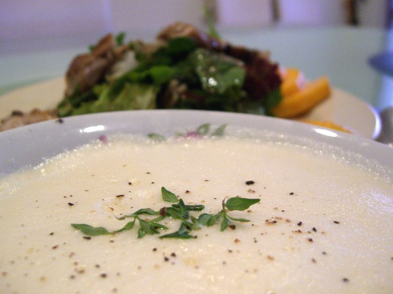 Avgolemono Soup And Grilled Chicken And Mango Salad