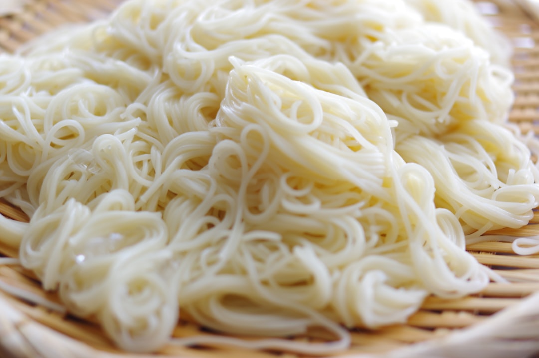A close up of a plate of noodles