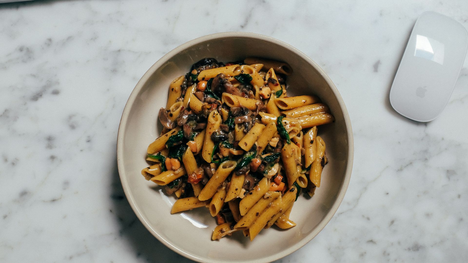 pasta dish on white ceramic bowl