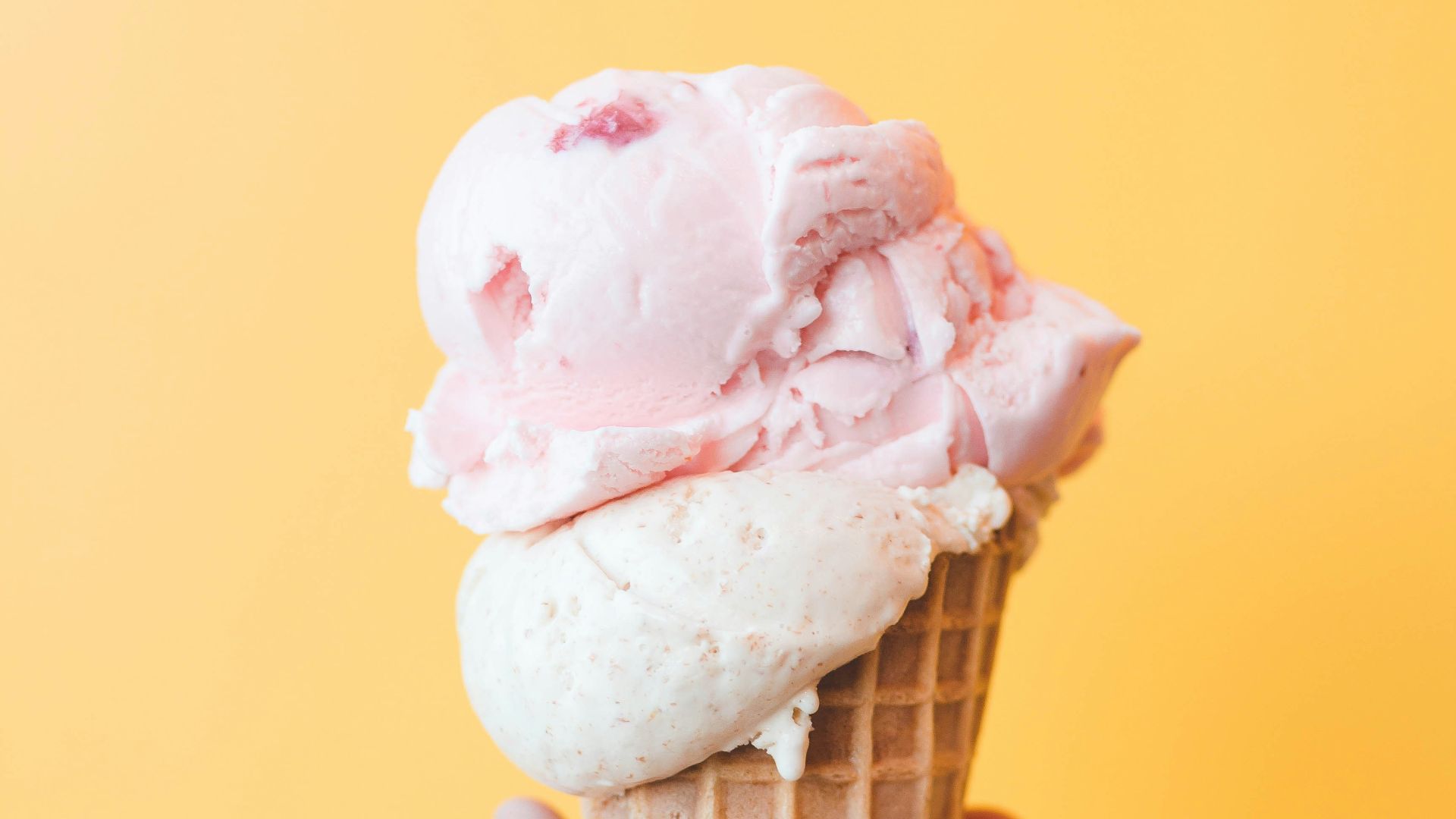 strawberry ice cream on cone