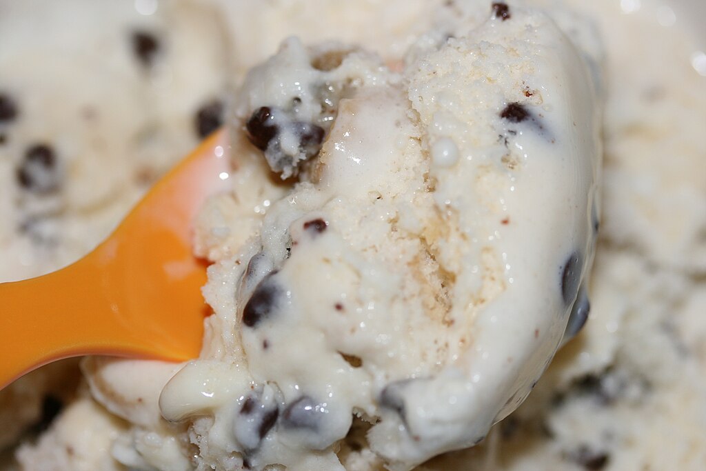 Chocolate Chip Cookie Dough Ice Cream With Orange Spoon