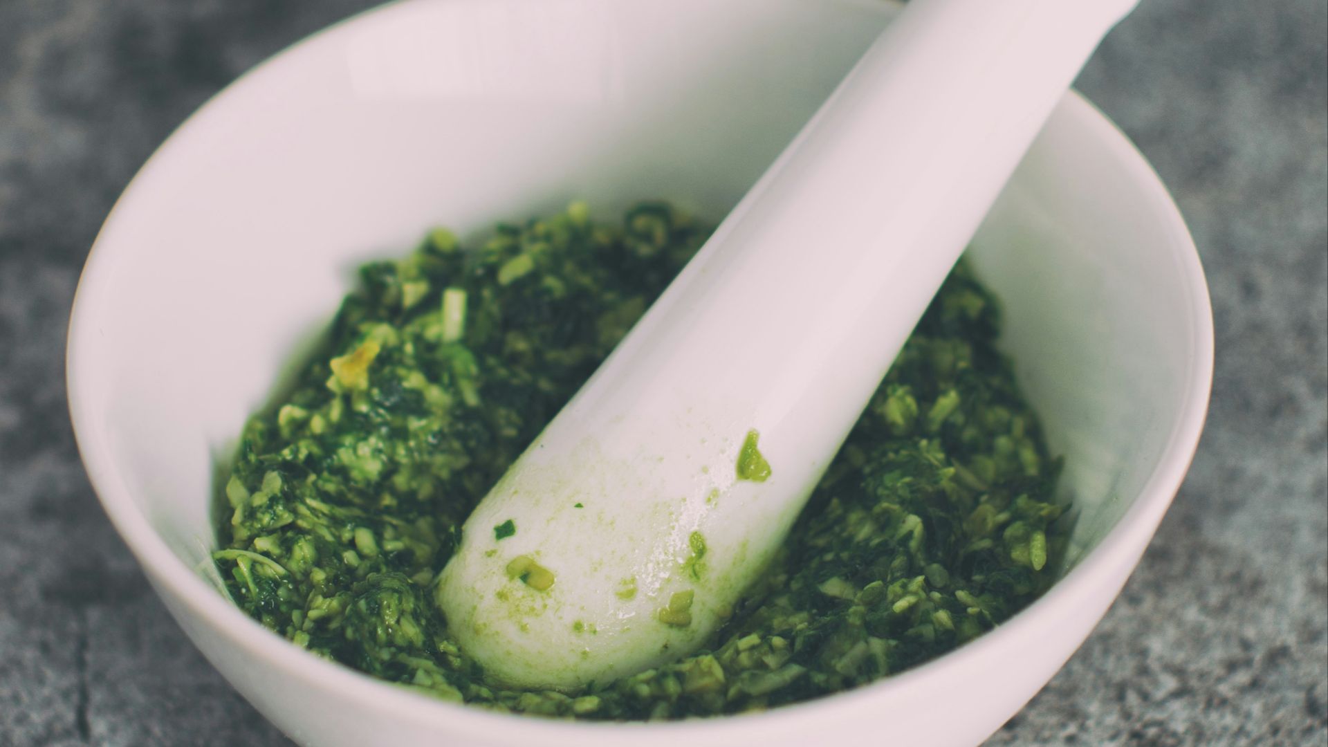 vegetable grind in mortar and pestle