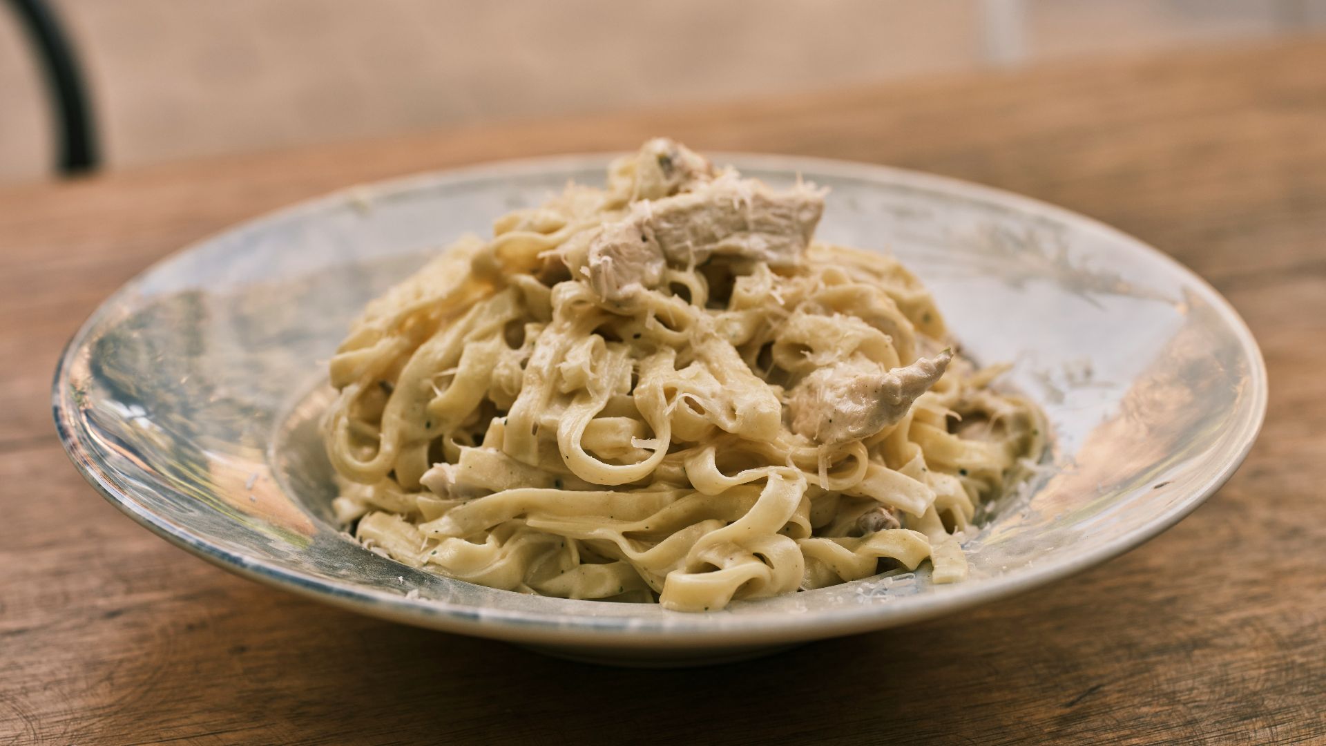 a plate of food on a wooden table