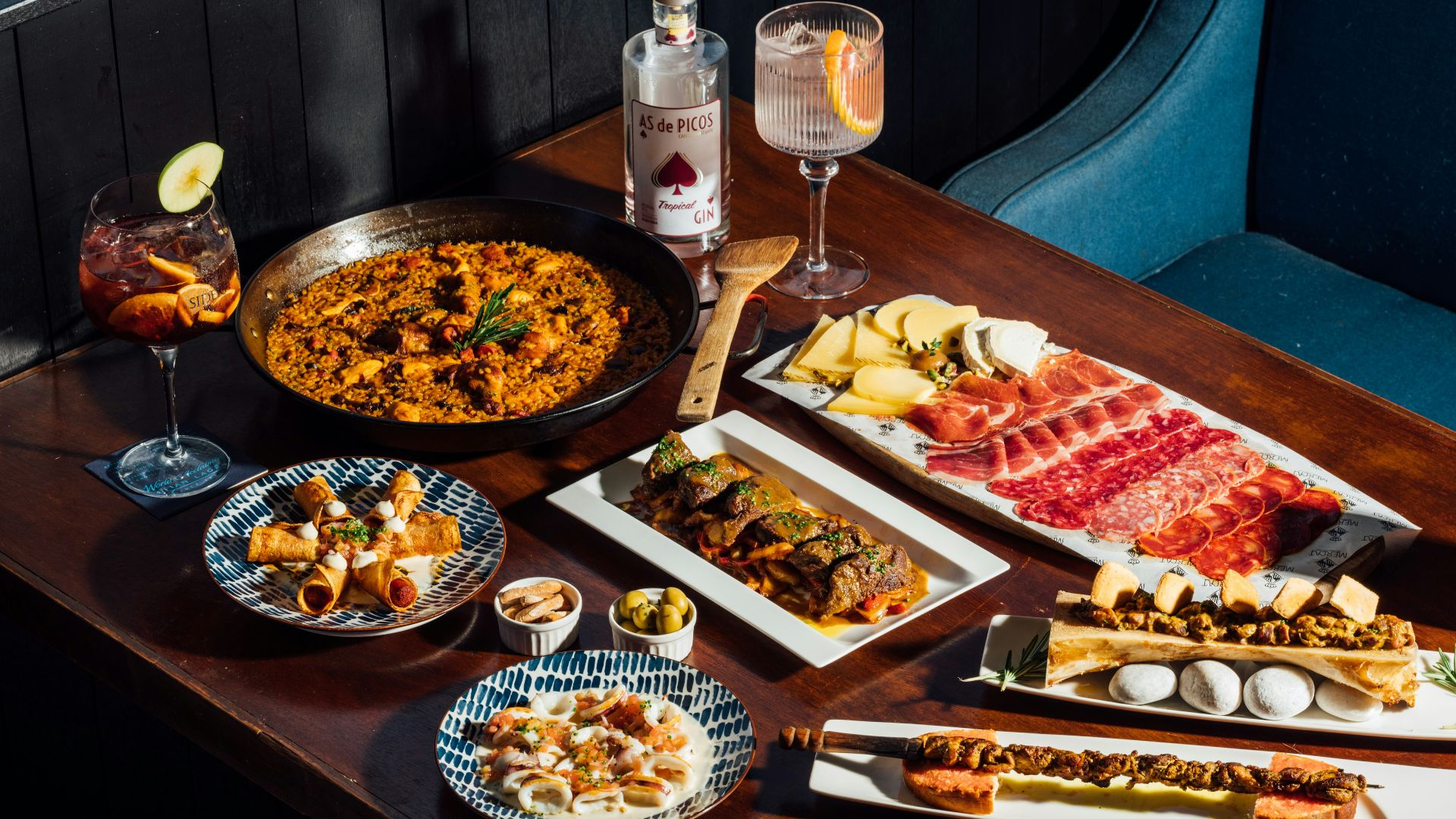 a table with food and drinks on it