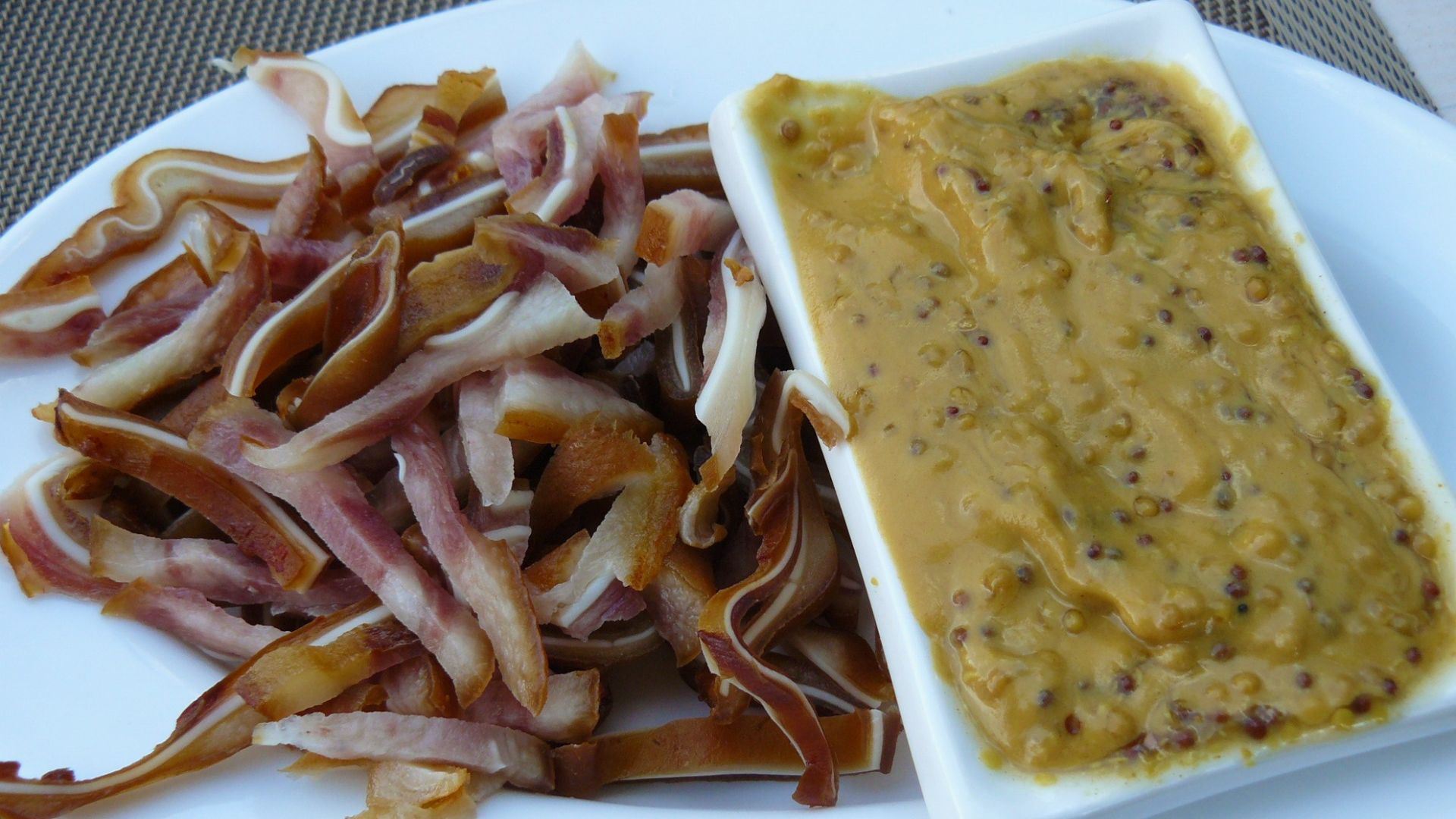 File:Smoked pig's ears with mustard.JPG