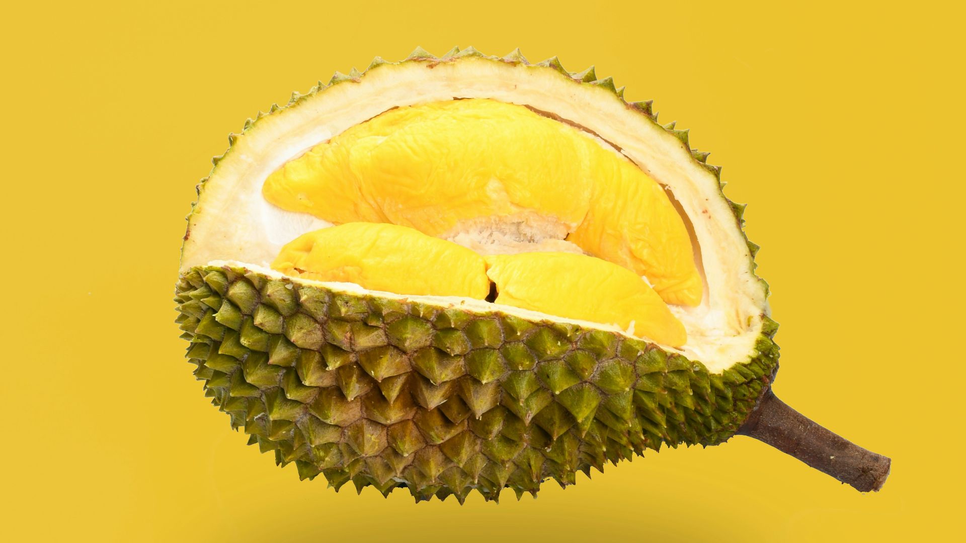 green and yellow fruit with brown stick