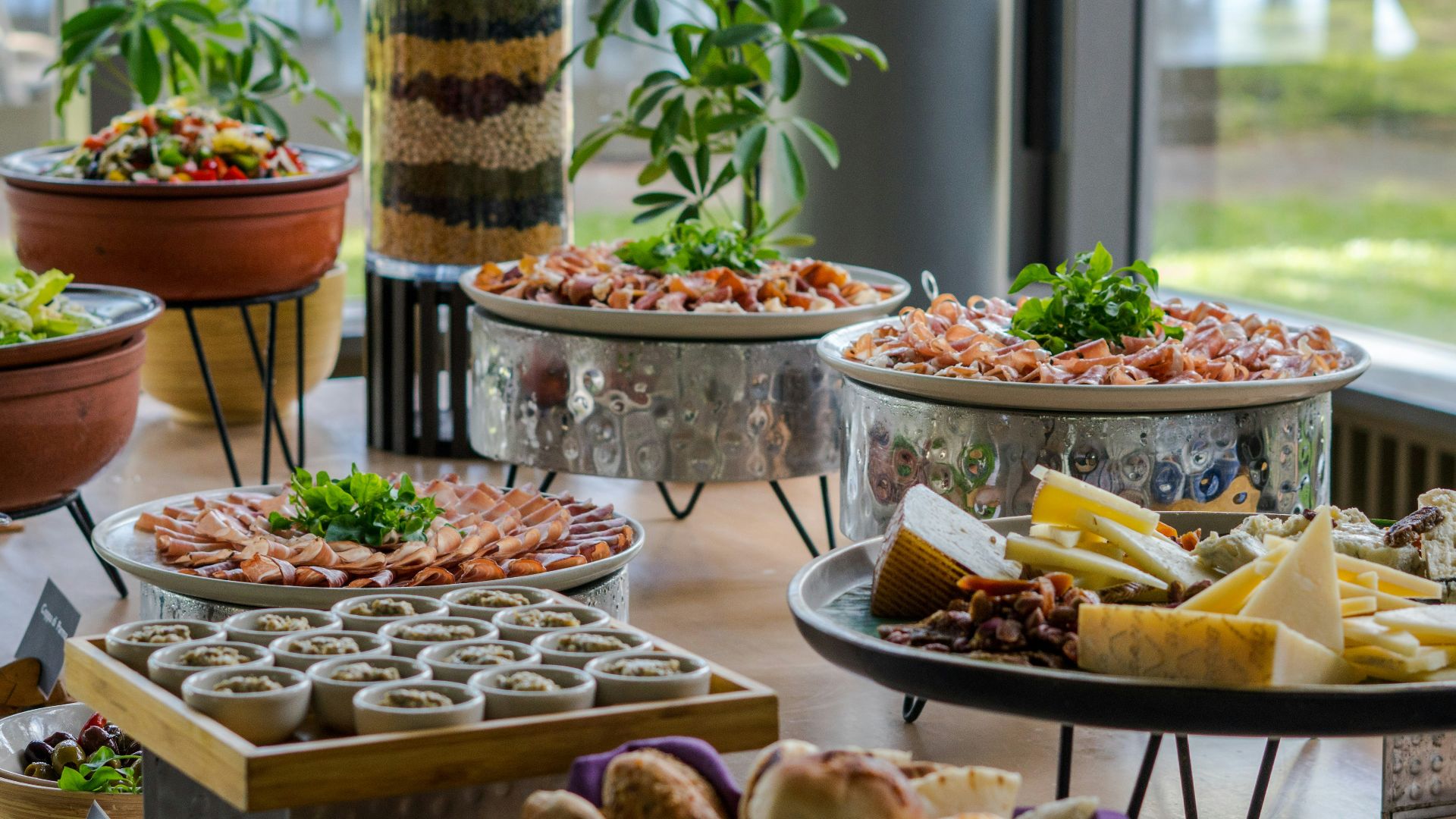 A table with a variety of food on it