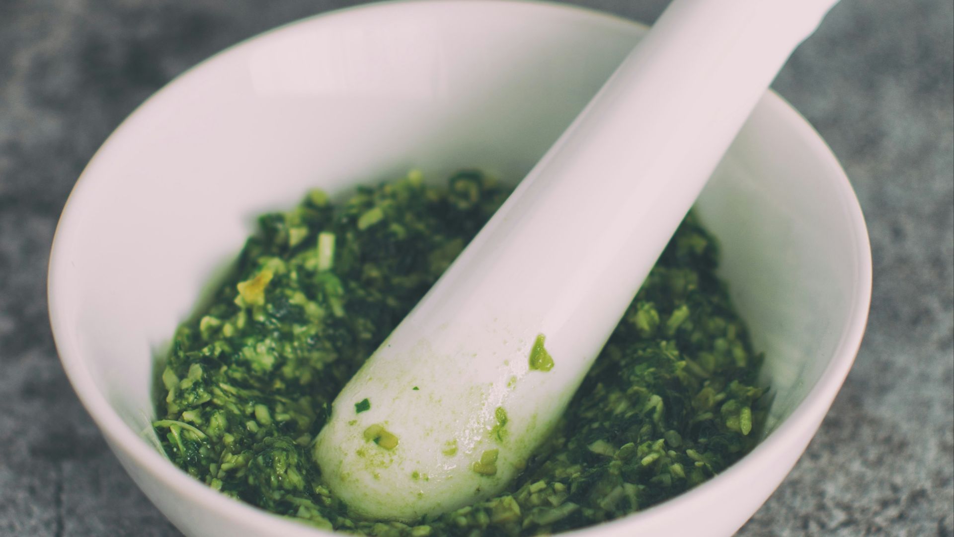 vegetable grind in mortar and pestle