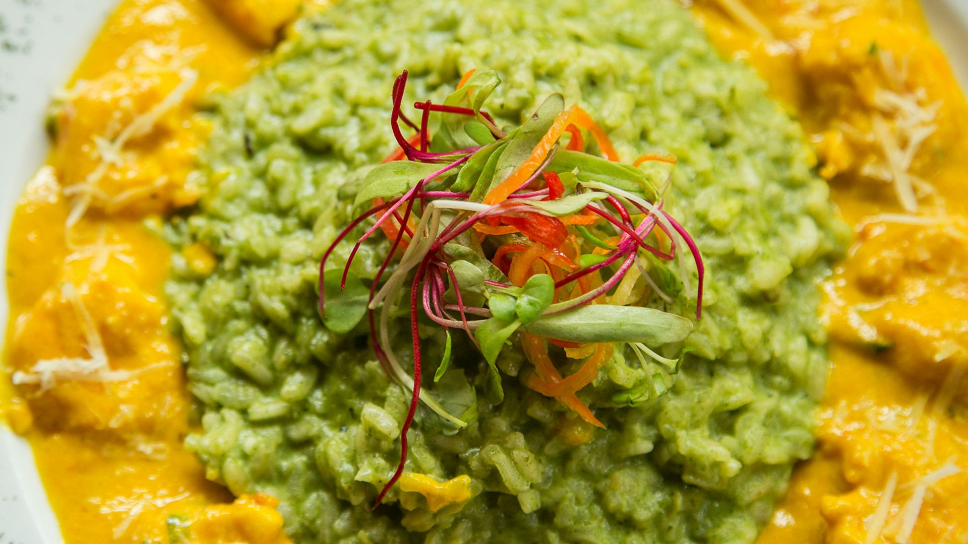 plate of green and yellow sauce