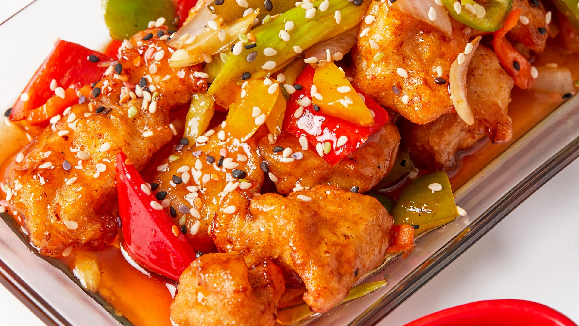 cooked food on rectangular tray