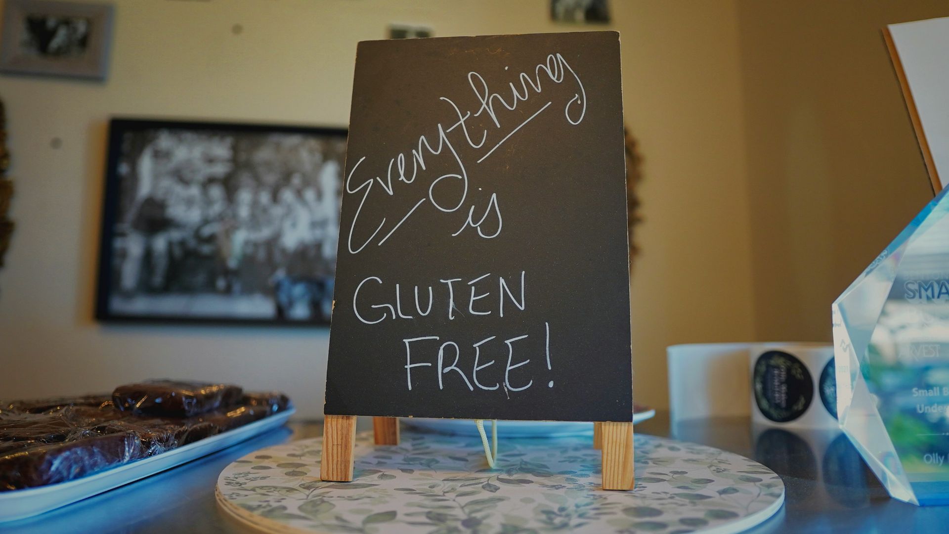 A sign that is sitting on a table