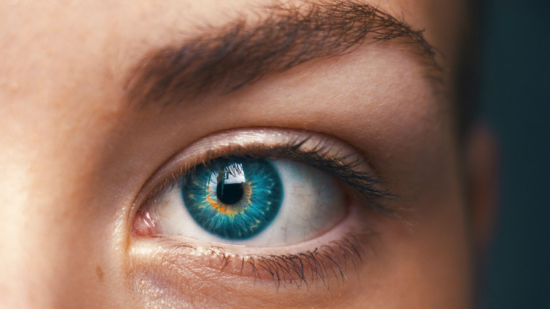 selective focus of blue-eyed person
