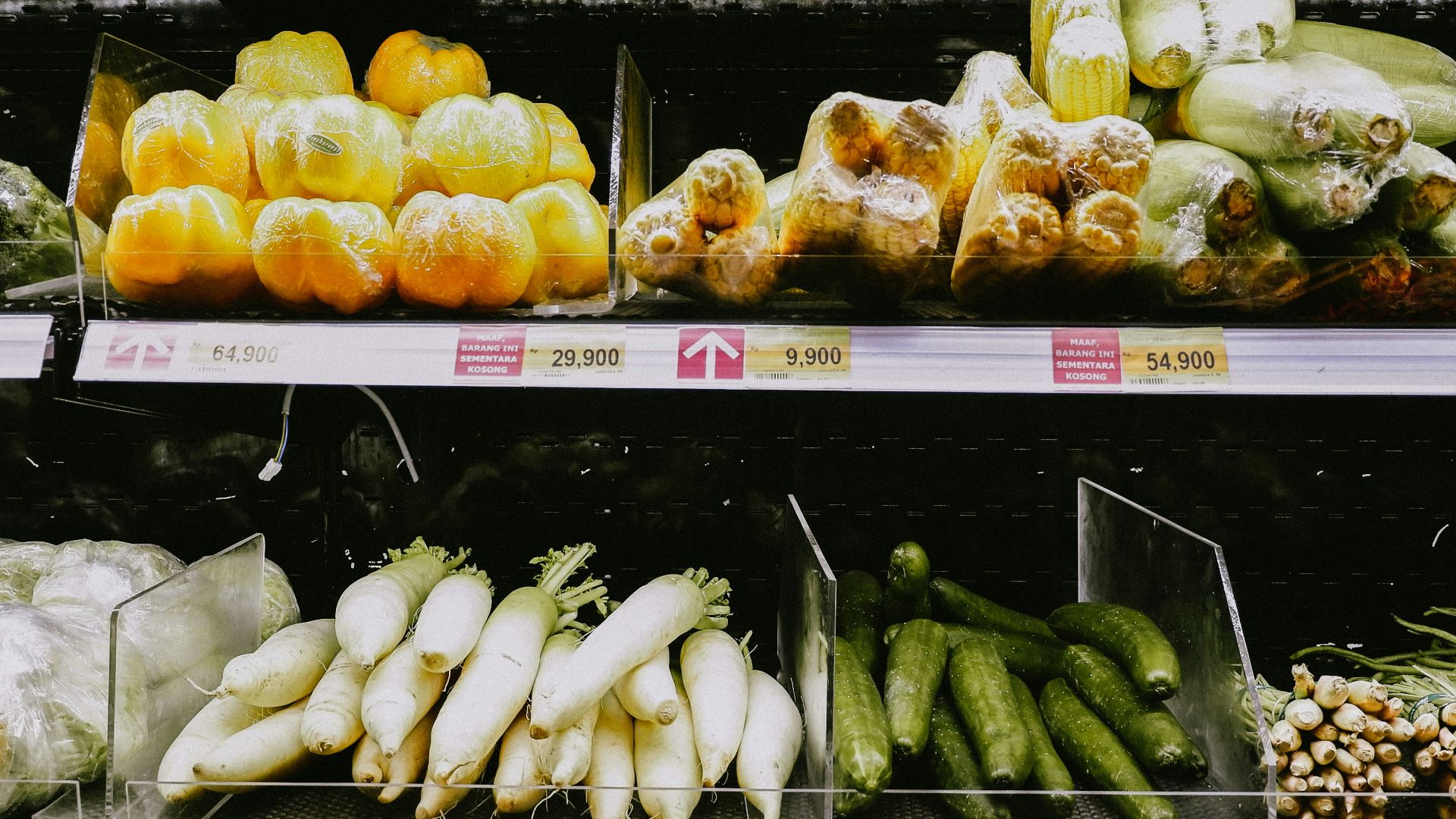 yellow and green vegetables on white shelf