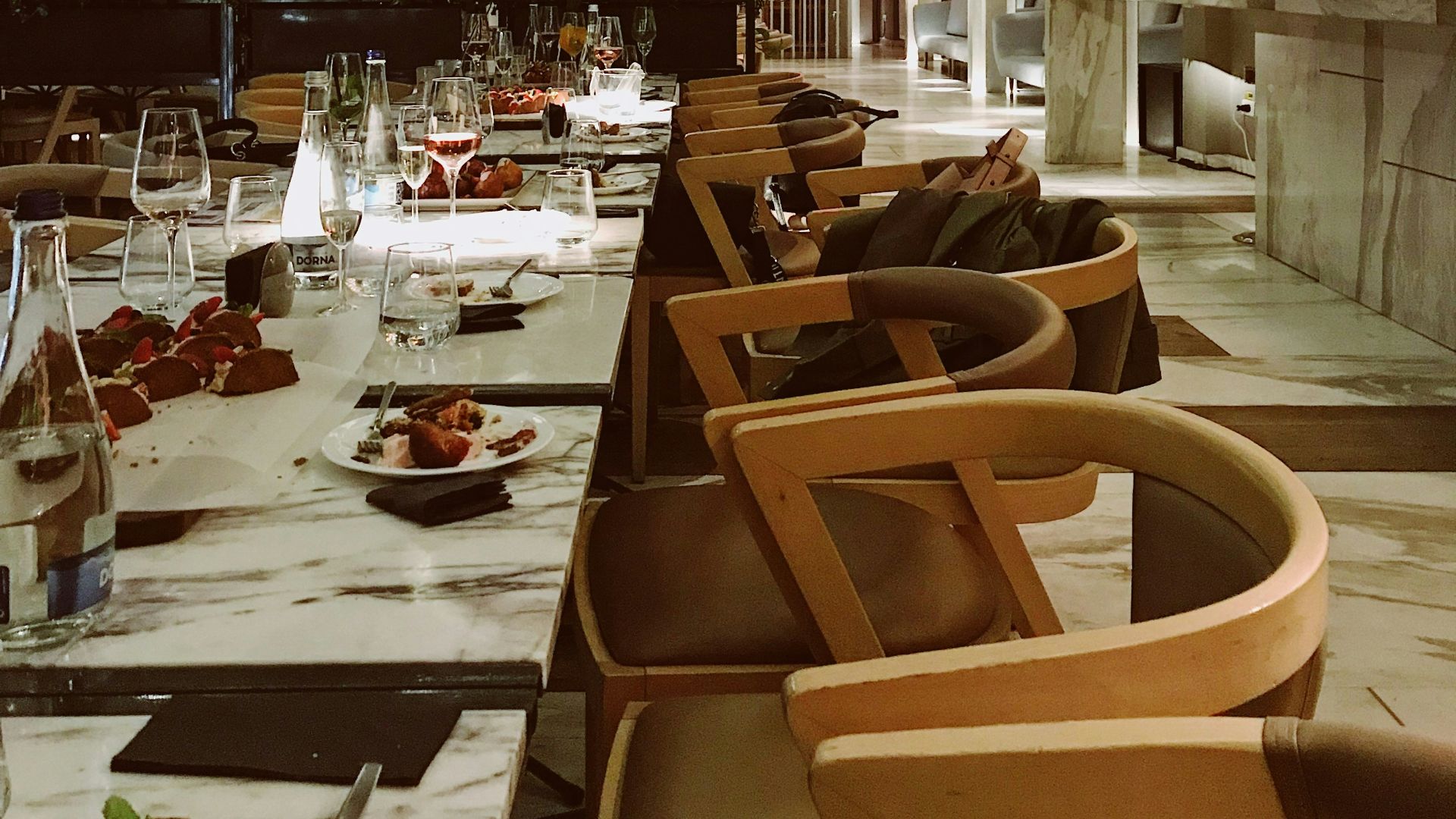 a large room with tables and chairs