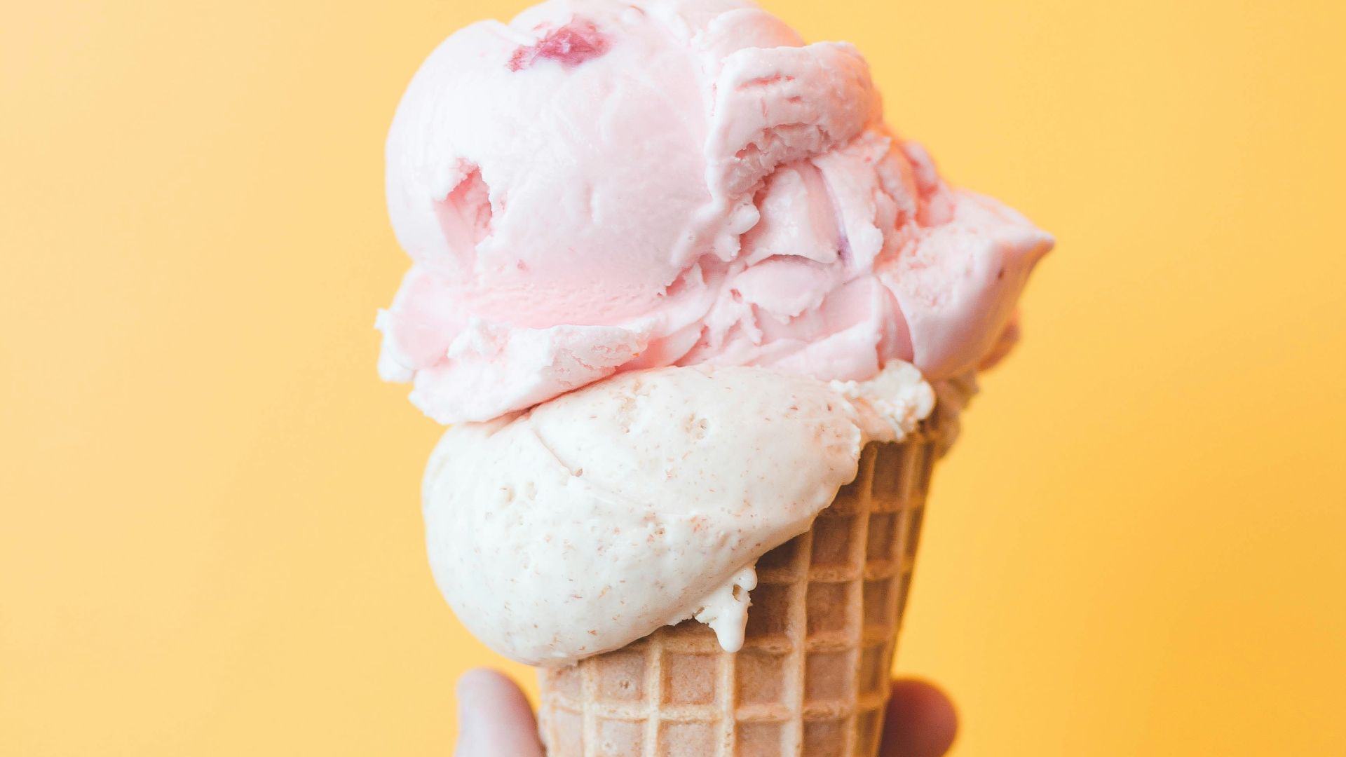 strawberry ice cream on cone