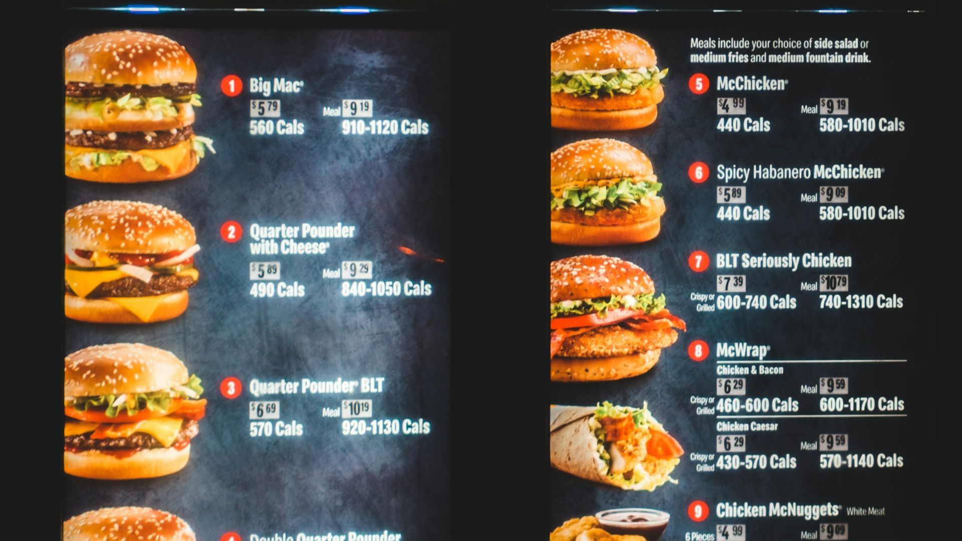 black and white menu list