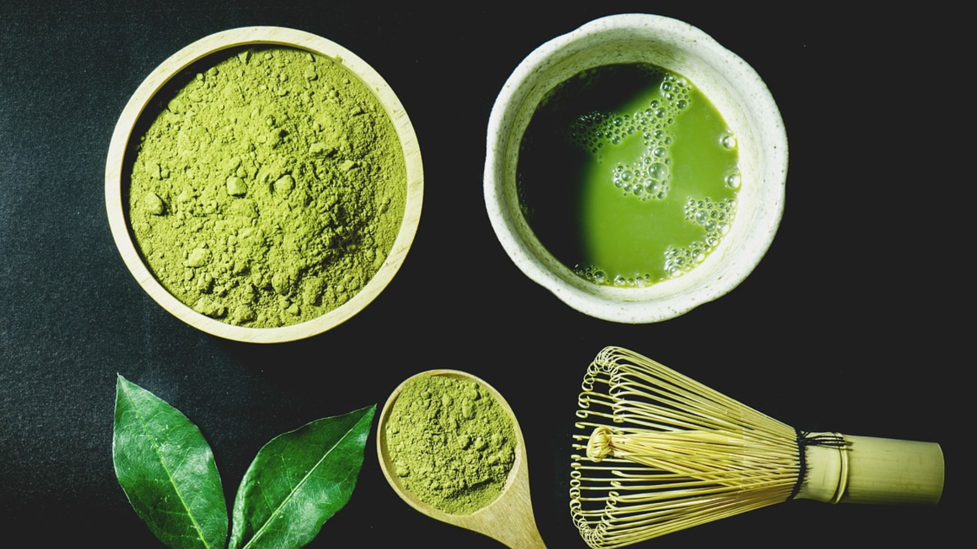 File:Matcha layout with leaf, tea, and powder.jpg