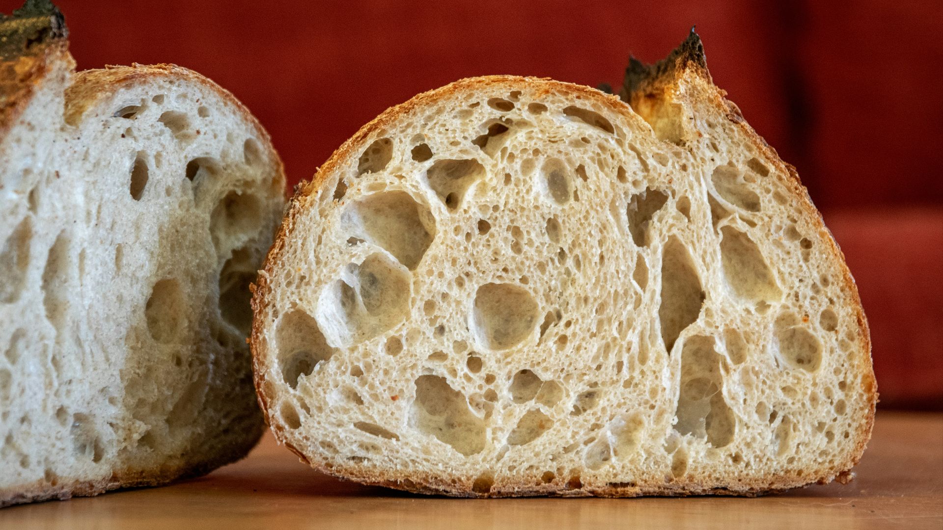 a close up of a piece of bread on a table