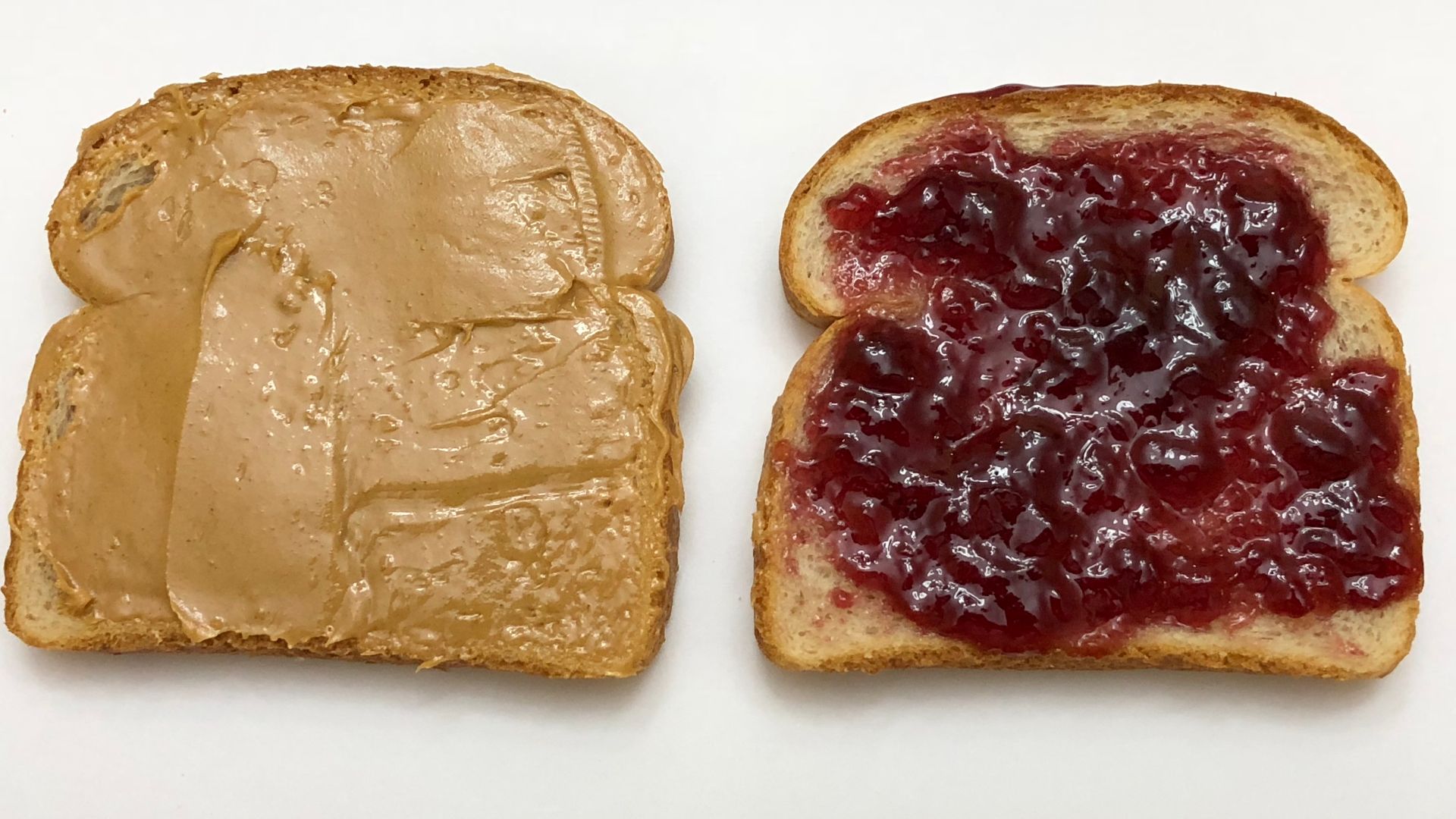 File:2020-05-05 00 08 06 Two slices of Sara Lee white whole grain bread, one covered with Welch's concord grape jelly and the other covered with Jif peanut butter, in the Franklin Farm section of Oak Hill, Fairfax County, Virginia.jpg