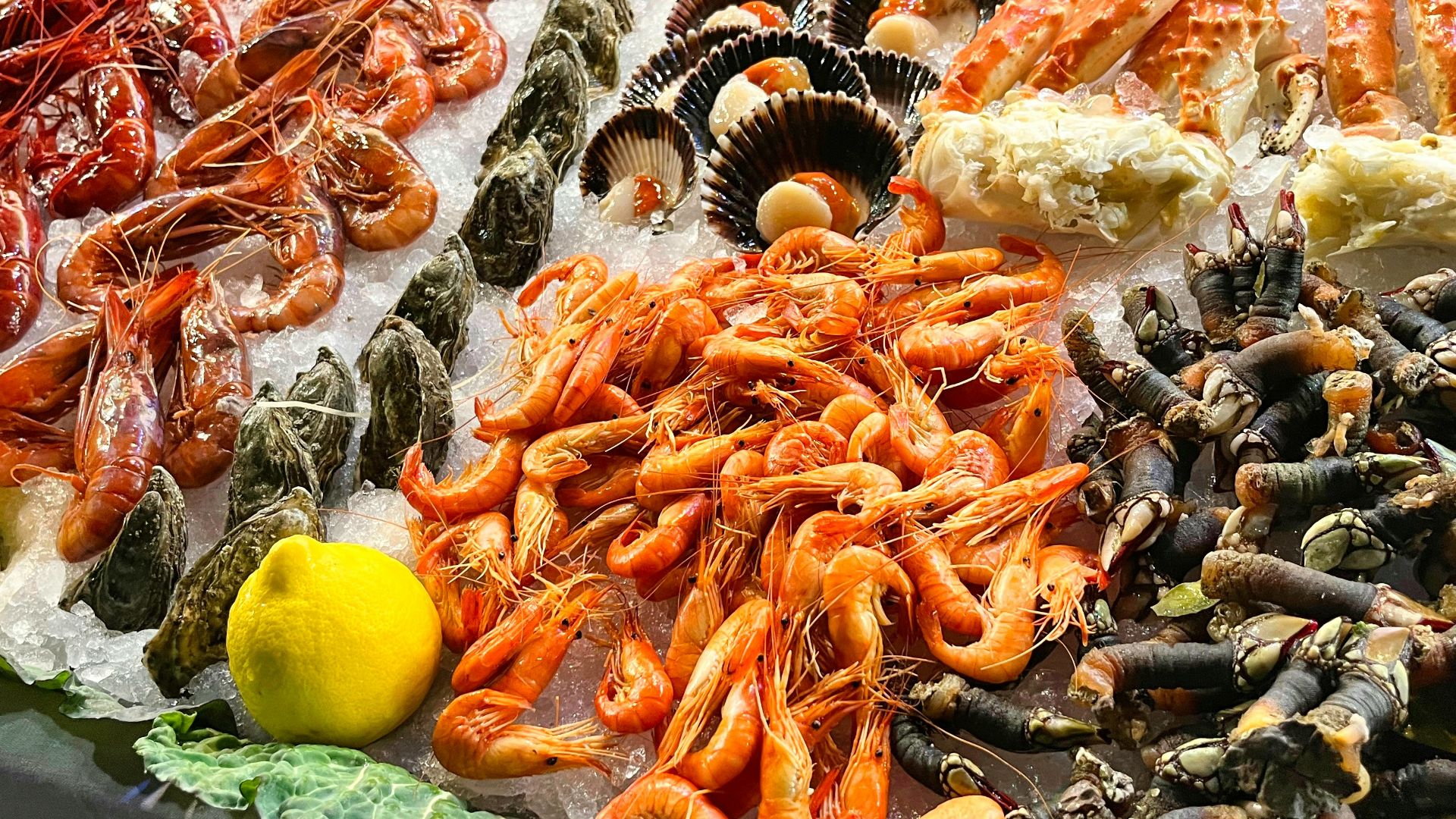 a table full of seafood