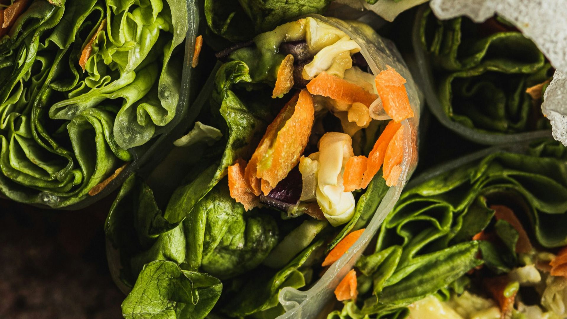 Fresh spring rolls filled with vegetables and avocado.
